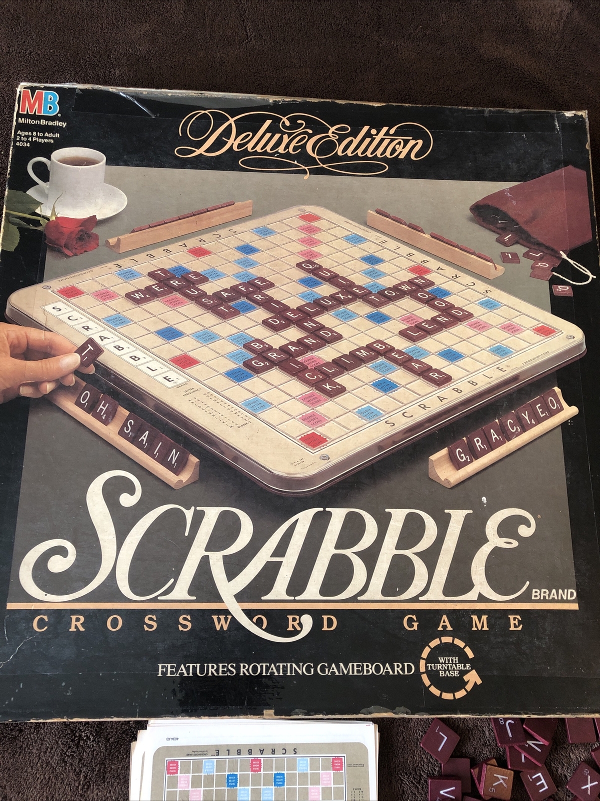 Vintage Scrabble Deluxe 4034 Rotating Turntable Board Game Wooden Tiles