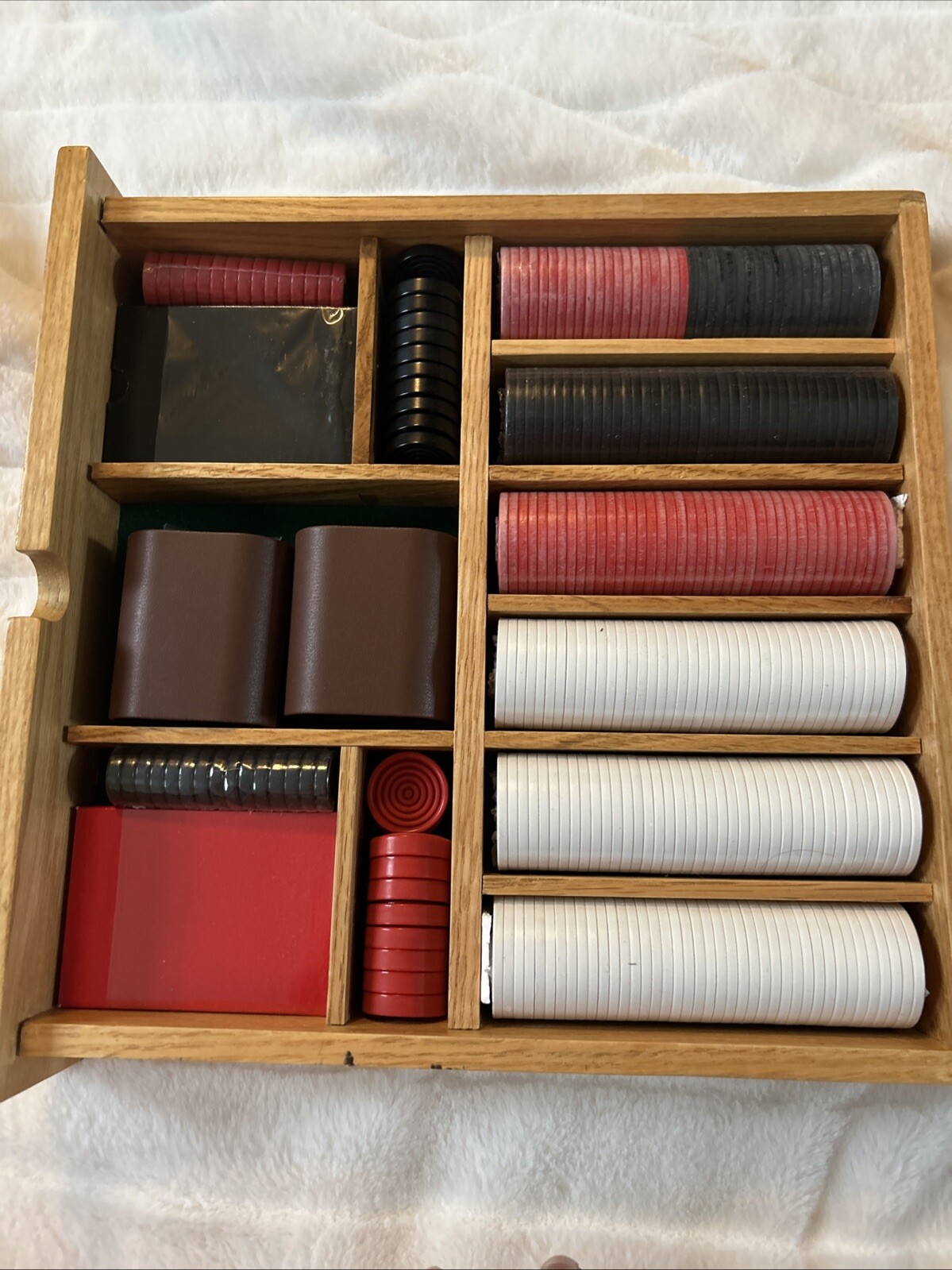 Wood Flip Game Board Set, Checkers, Backgammon, Dice, Poker Chips Cards Dice VTG
