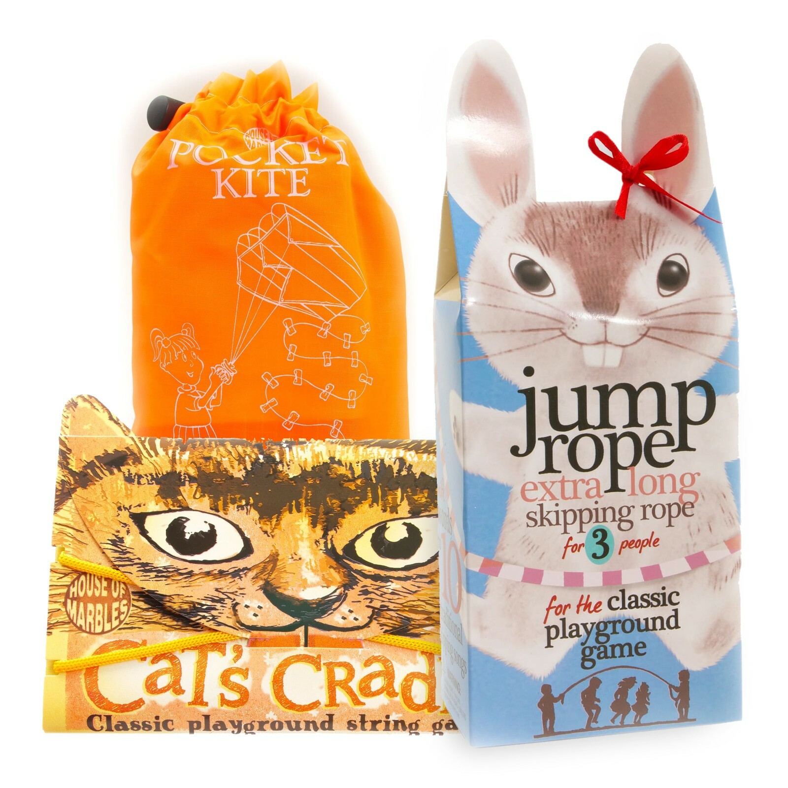 House of Marbles Game Bundle Extra Long Jump Rope, Miniature Kite & Cat’s Cradle