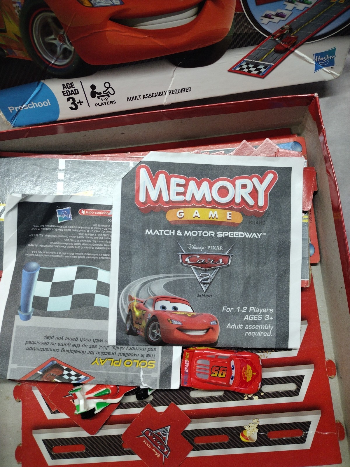Hasbro Disney Pixar Cars 2 Edition Memory Game Match & Motor Speedway ~EUC~