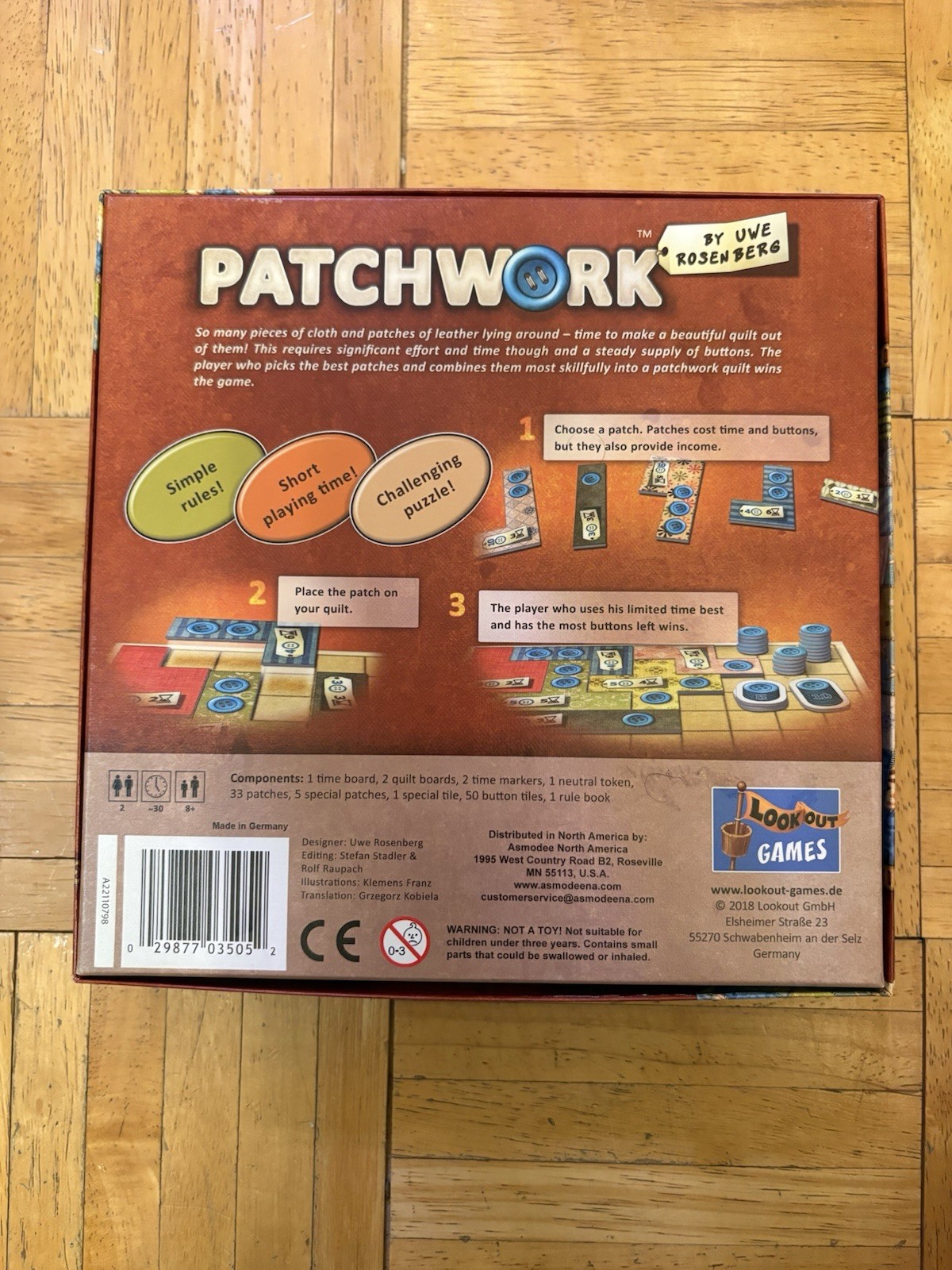 Patchwork Board Game by Uwe Rosenberg Lookout Games VGUC 100% Complete