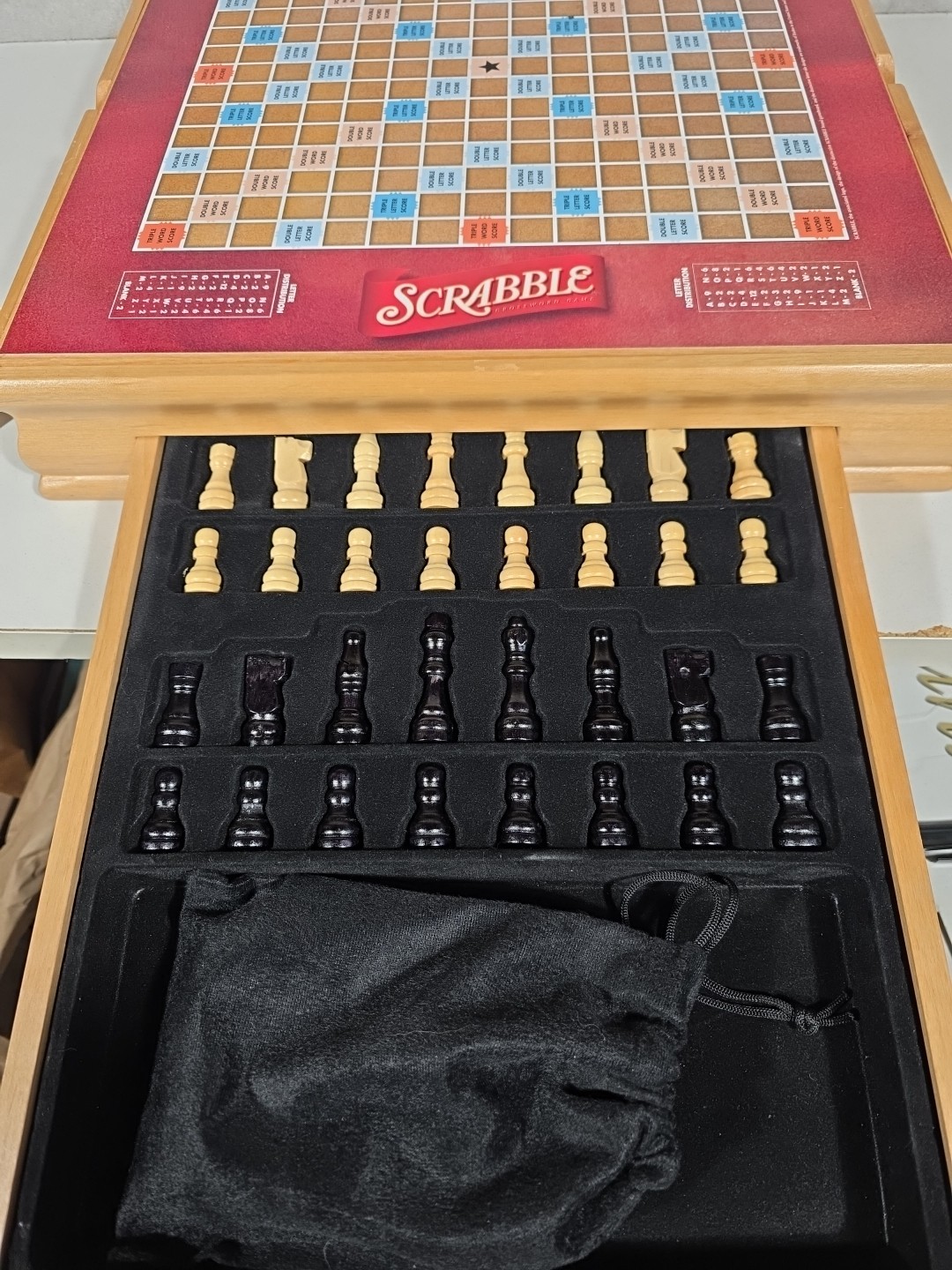 Monopoly Scrabble +4 Classic Games Solid Wood Cabinet Some Parts Sealed Unused