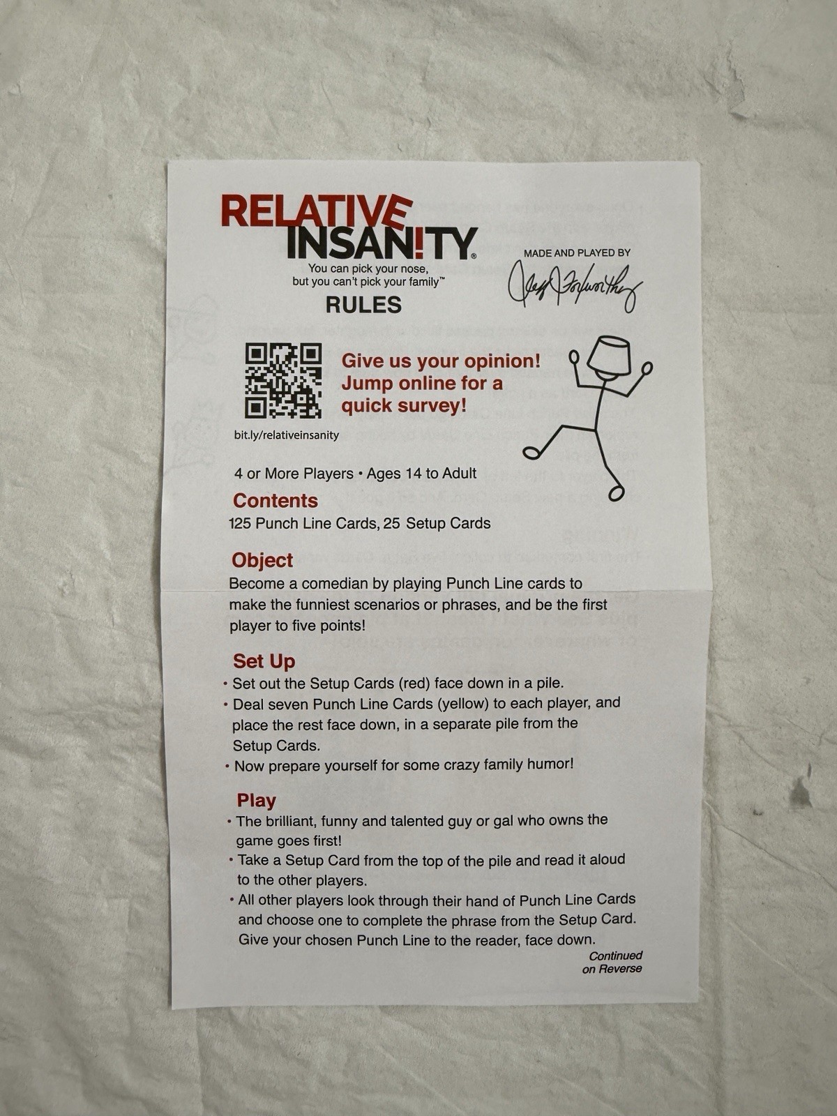 Relative Insanity Hilarious Party Game By: Jeff Foxworthy Ages 14+ Mini Game