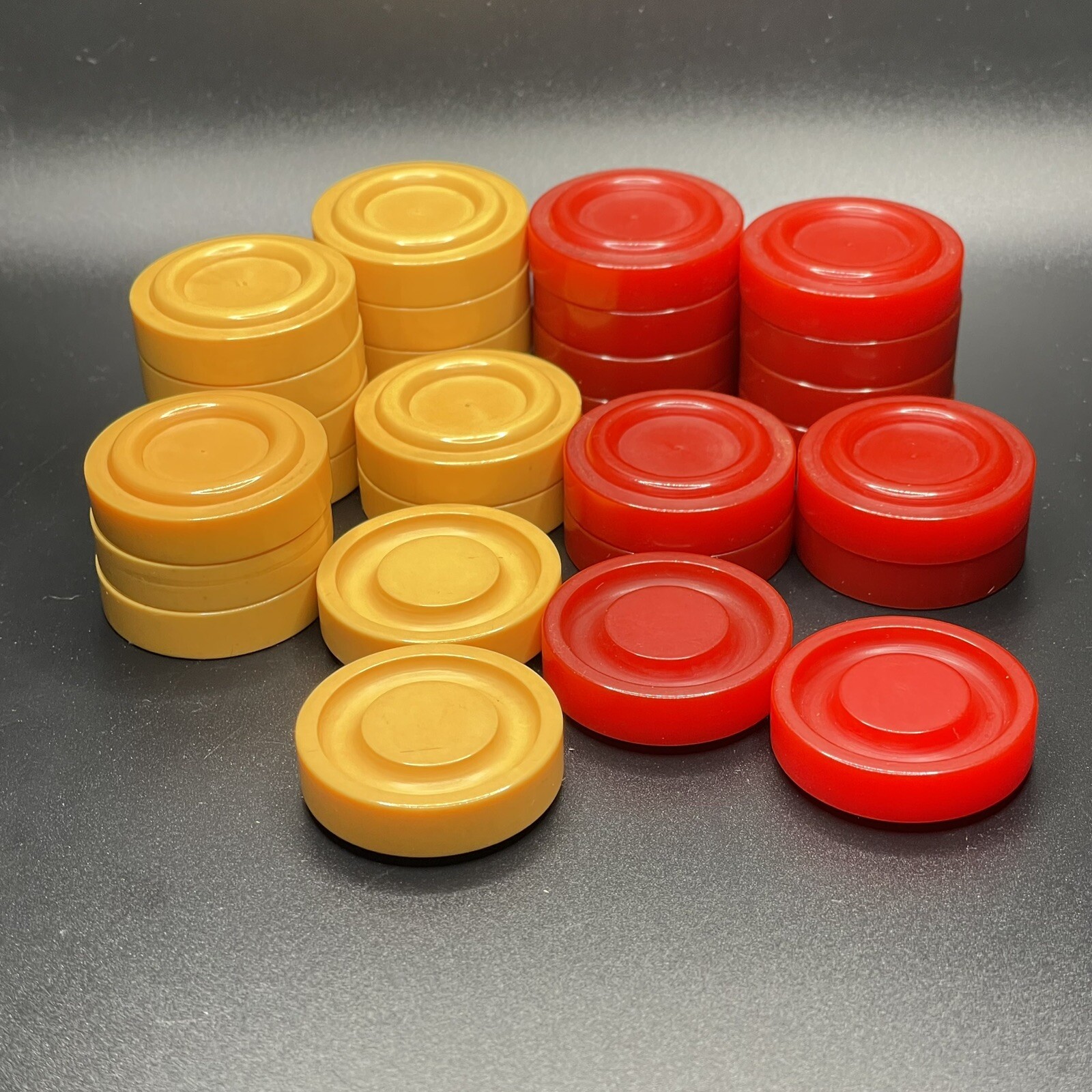 29 Vintage Bakelite RED & CREAM Backgammon Checker Pieces Set (1 missing)