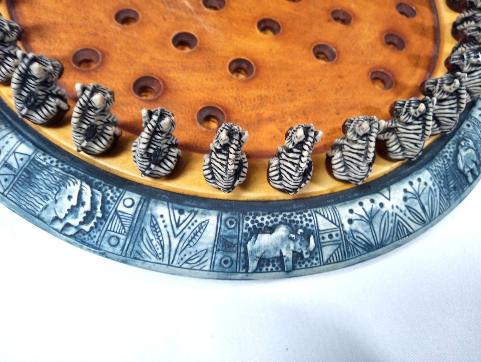 African Zebra Solitaire 11” Round Peg Game Kumbala Africa