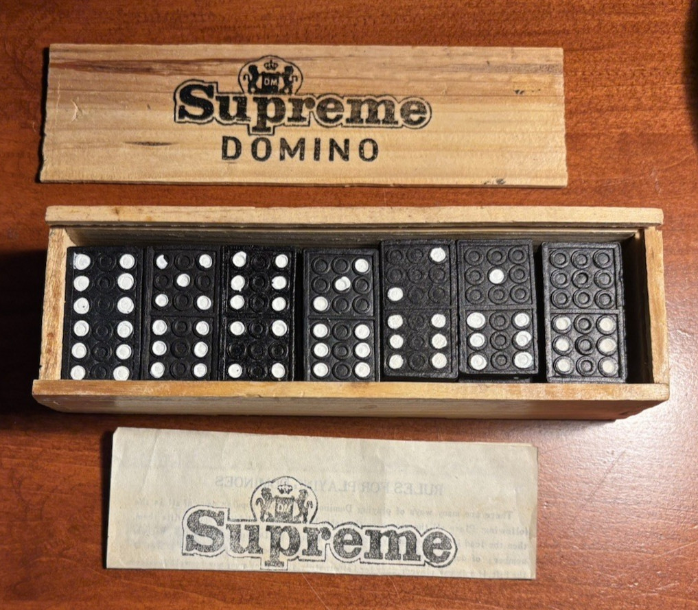 VTG Supreme Domino Set Black Tiles Dragon Back Wood Box Complete w/ Instruction.
