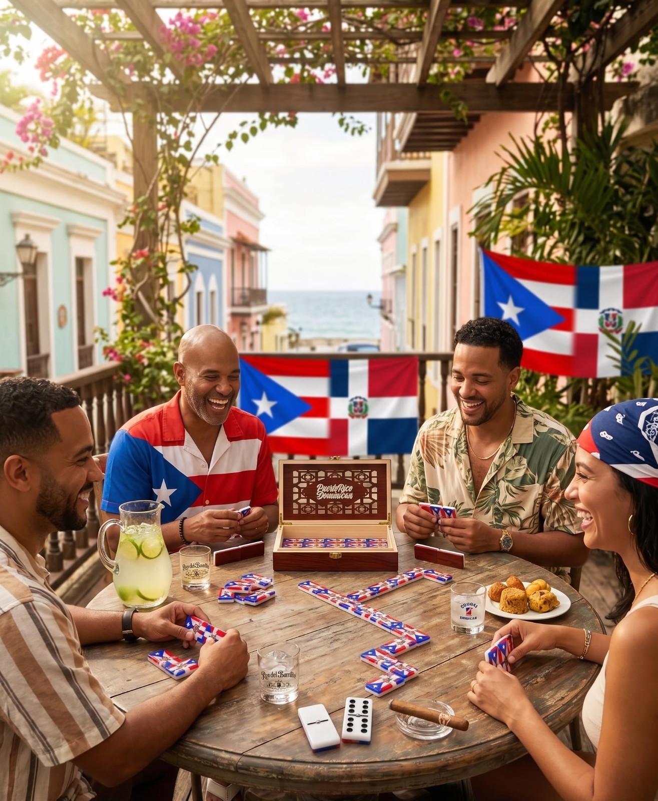 Premium Double Six Dominoes Set – Puerto Rico & Dominican Republic Flags – Resin