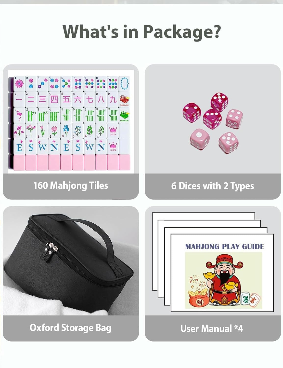 2026 American Mahjong Tile Set, 160 Pink Engraved Cute Mahjong Tiles with Mahjon