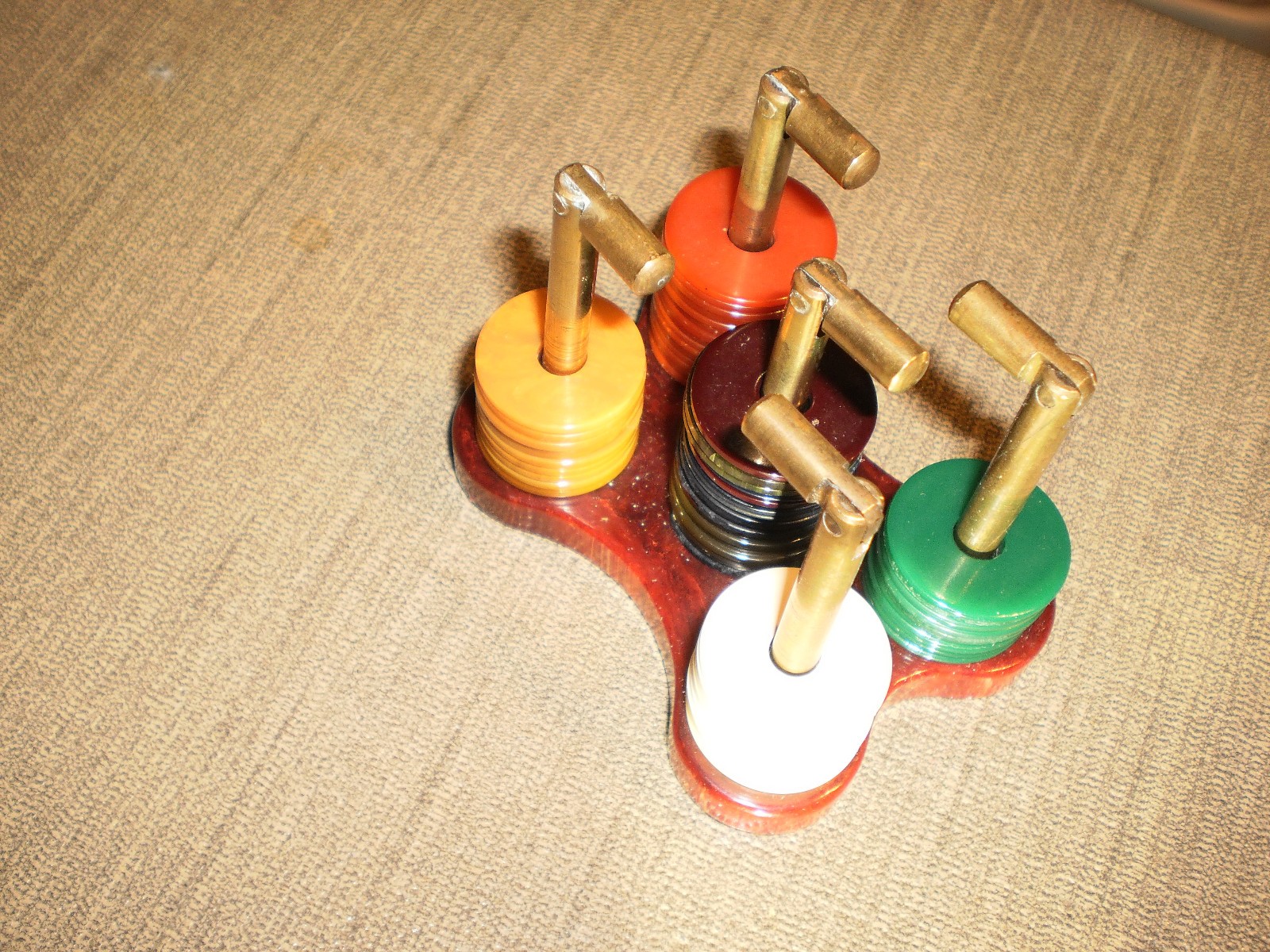 VTGE MAH JONG MAJONG SWIRLED RED BURGUNDY CATALIN BAKELITE CHIP COIN BANK CADDY