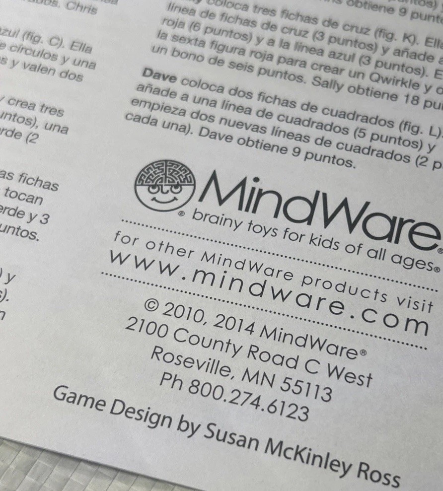 Qwirkle Instruction Booklet – Rules Only – Replacement Manual MindWare