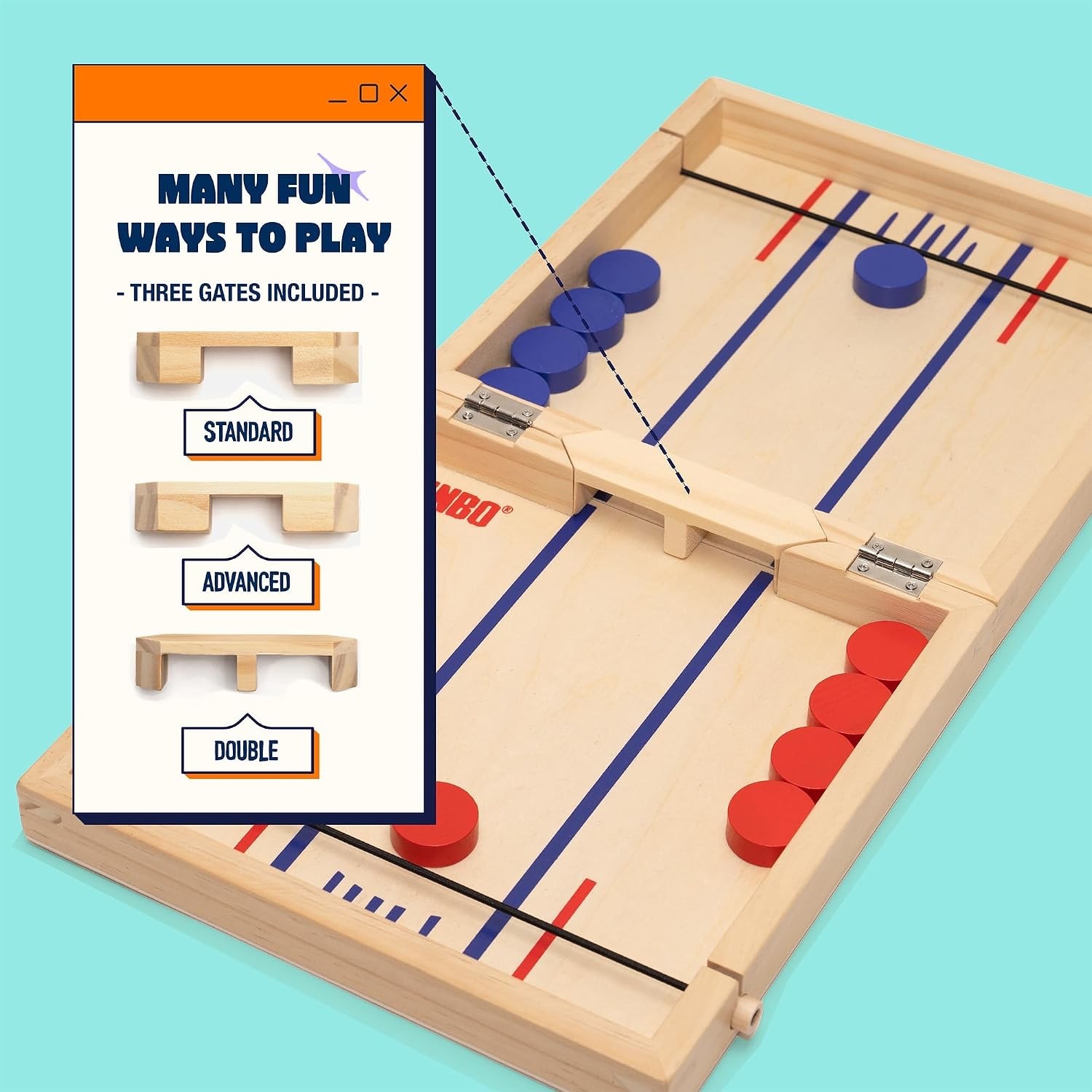 Pin Sling Puck Game Fast Sling Puck 18” x 9” Table Wood Board Game Foldable