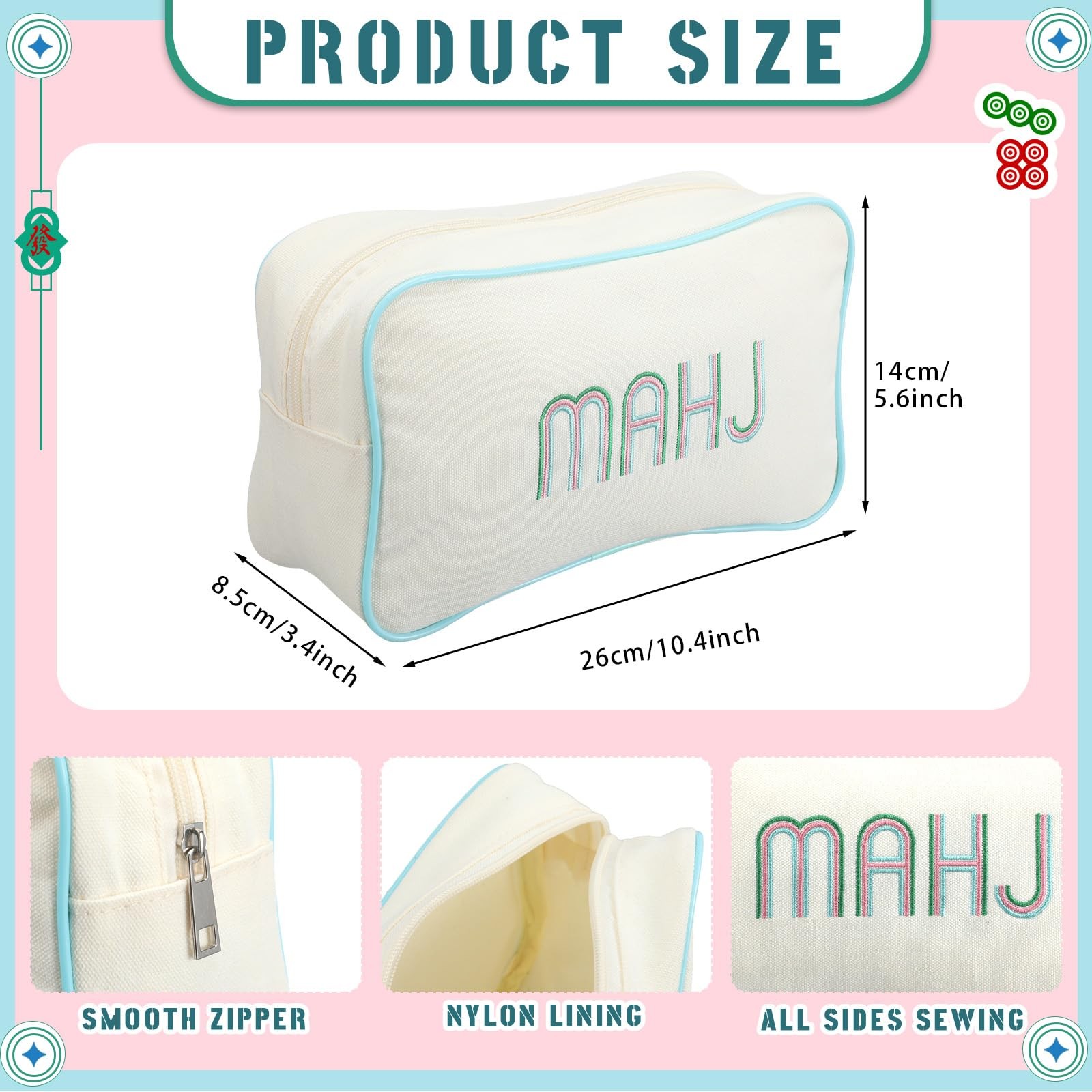 Empty Mahjong Bag Thickened American Mahjong Tiles Bag with Zipper Storage Po…