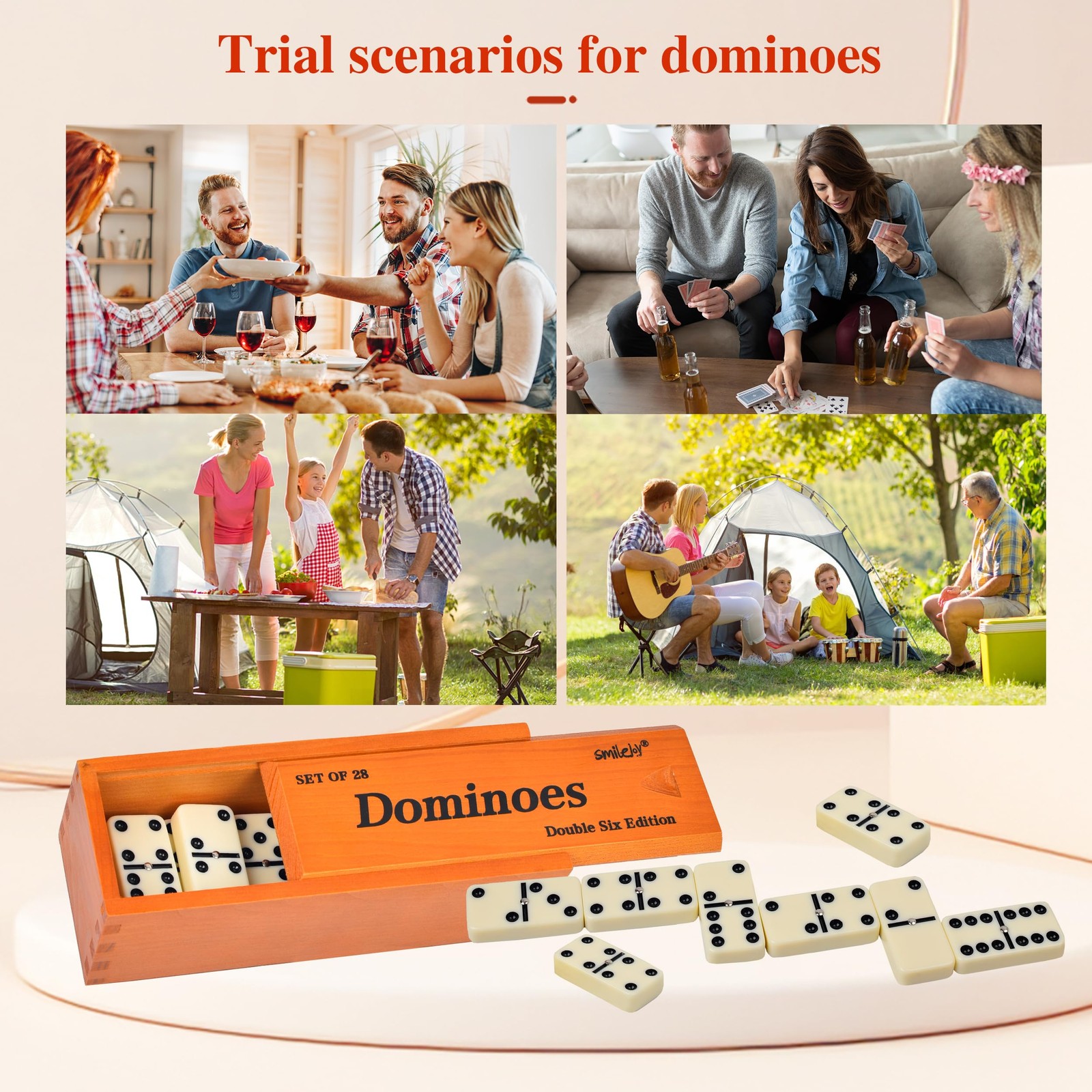 Dominos Set for Adults -Jumbo Size Dominoes Double Six Edition- Classic Board