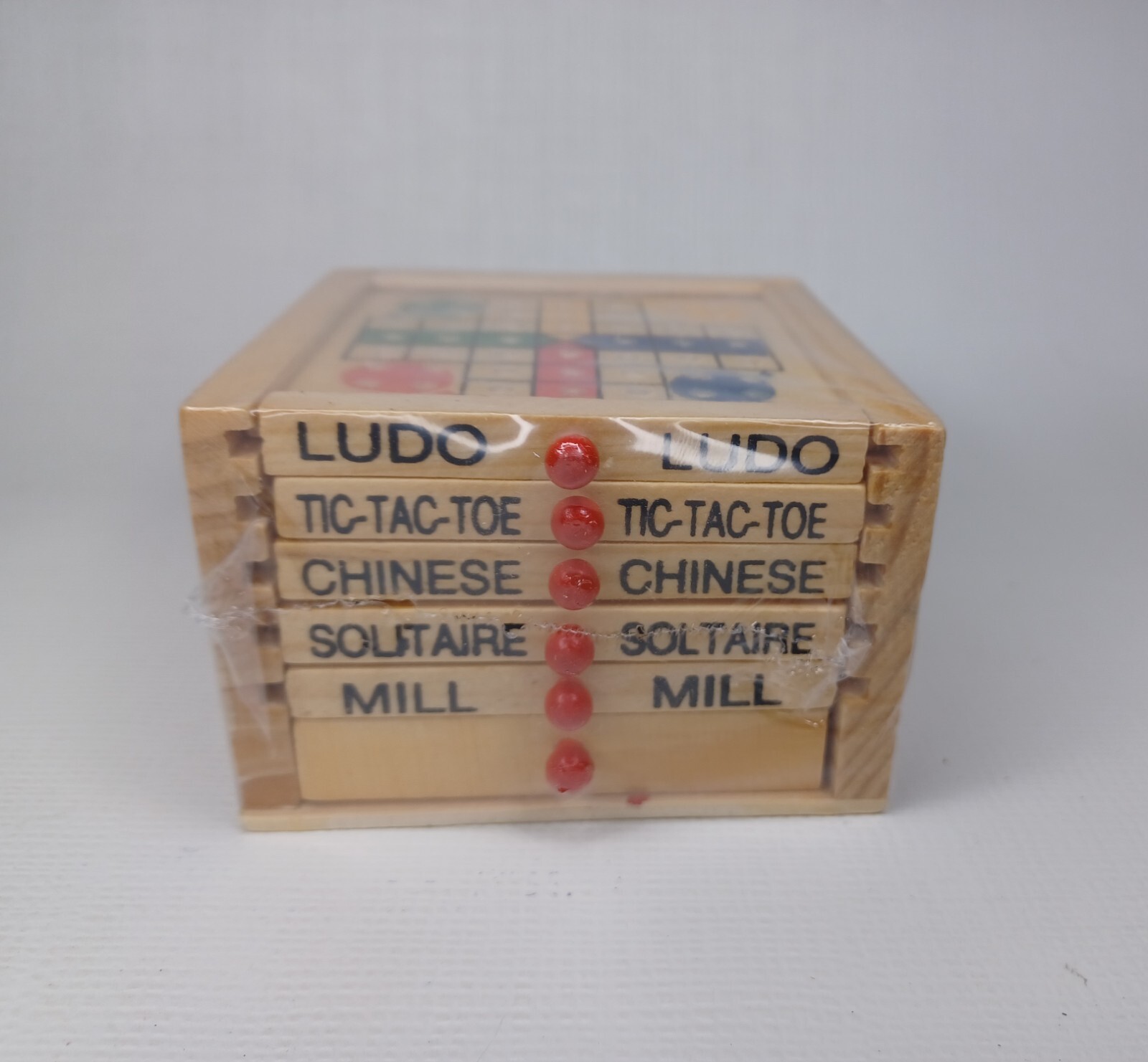 Wooden Game Cube 5 Games Chinese Checkers Solitaire Ludo Mill Tic Tac Toe