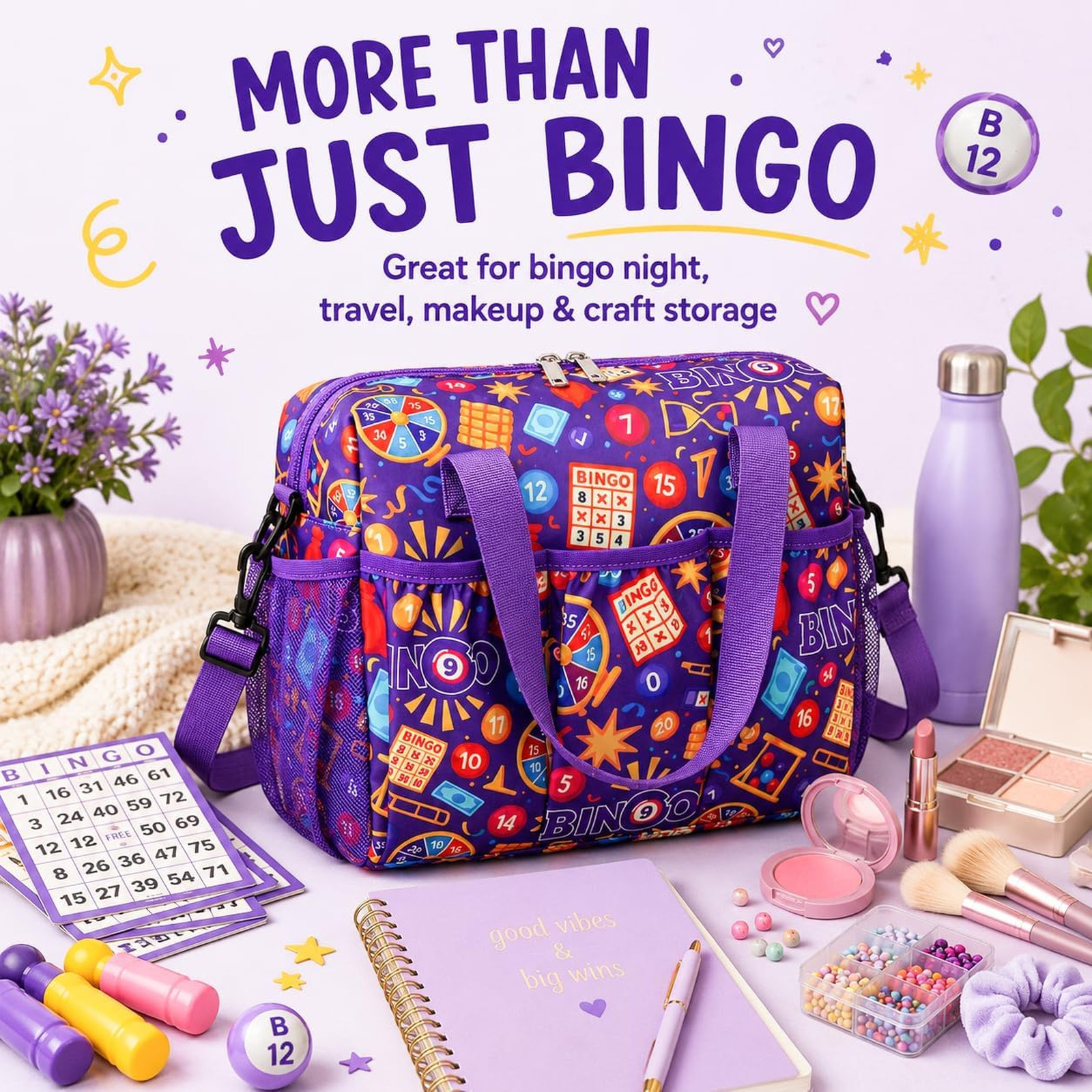Bingo Bag with Pockets for Daubers Dabbers Dobbers Dotters Violet Portable Bingo