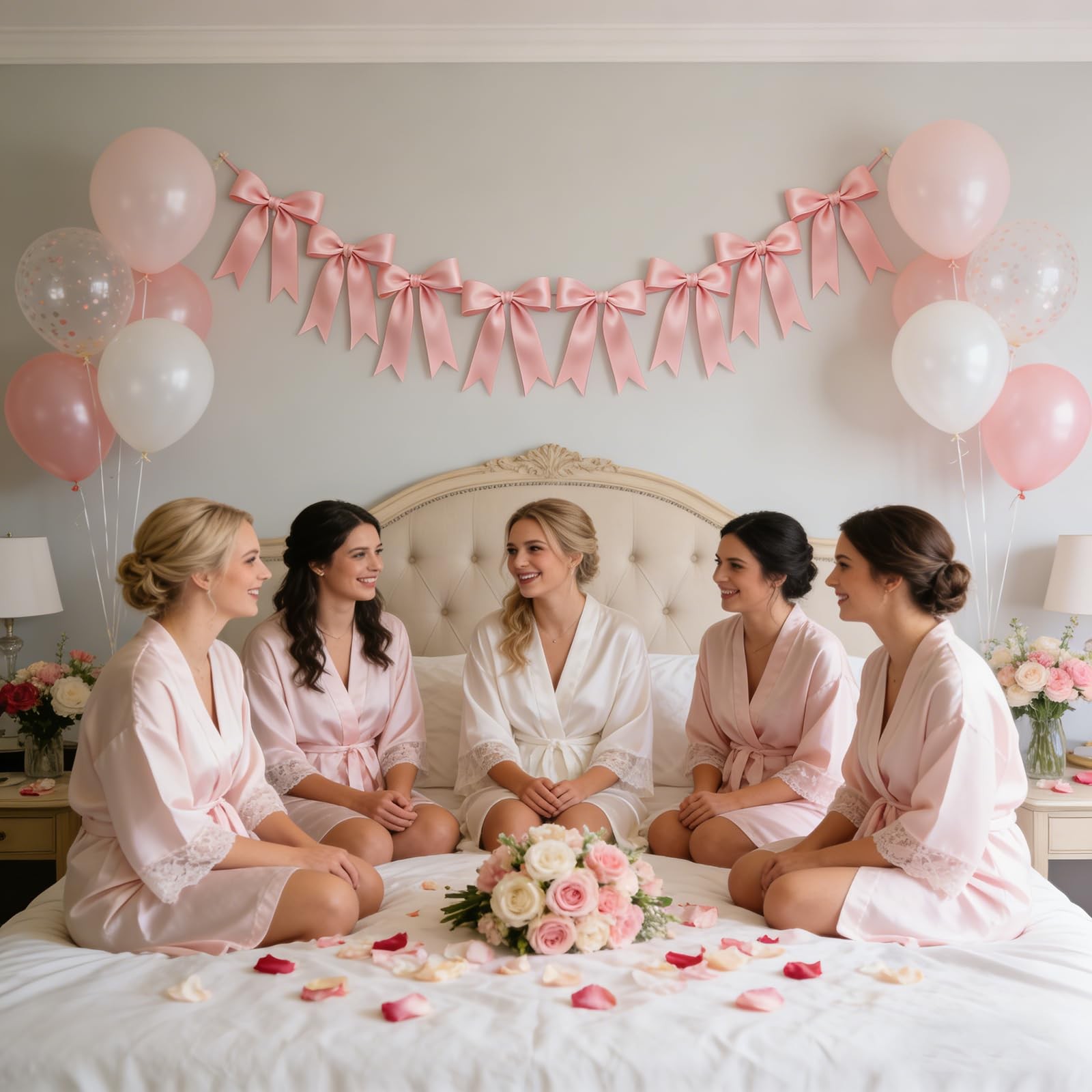 1 String Pink Bow Garland Banner 6.7ft/2m long, 9.4×6.7 inches,
