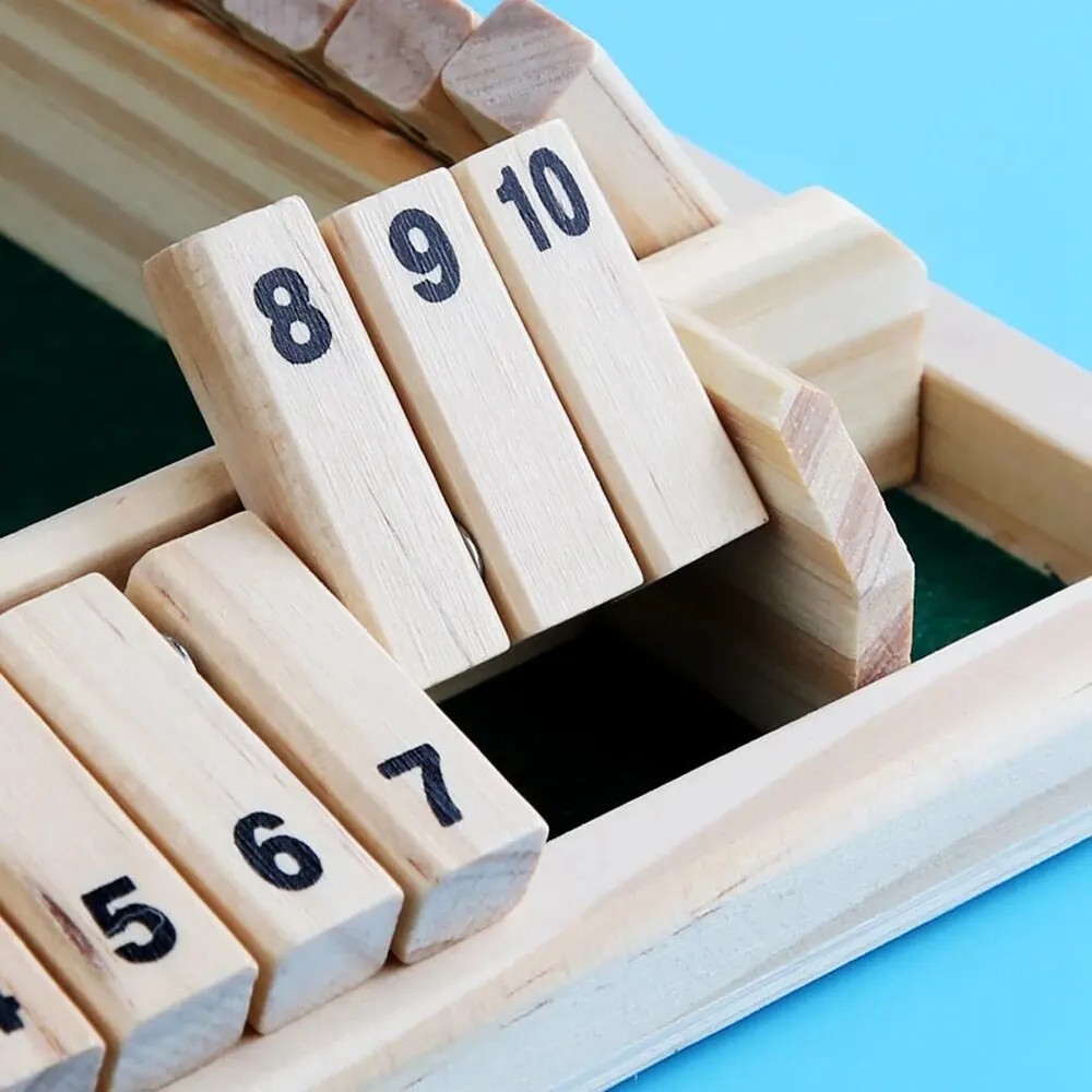 Wooden Dice Board Game Shut The Box for 4 Players Flaps & Dices Game Parent-chi*