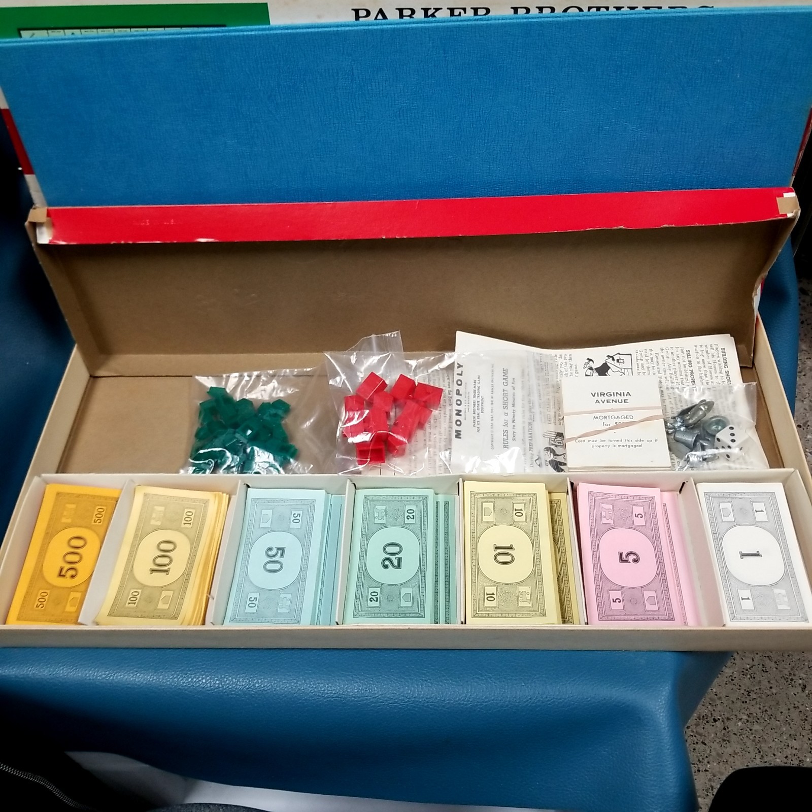 Vtg Monopoly Board Game 1961 Incomplete for Parts w Instructions