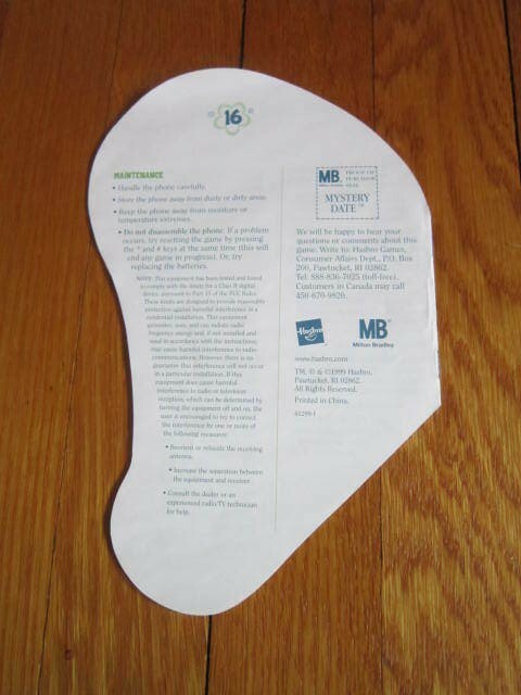 Milton Bradley Mystery Date Game 1999/2000 Replacement Part INSTRUCTION BOOK