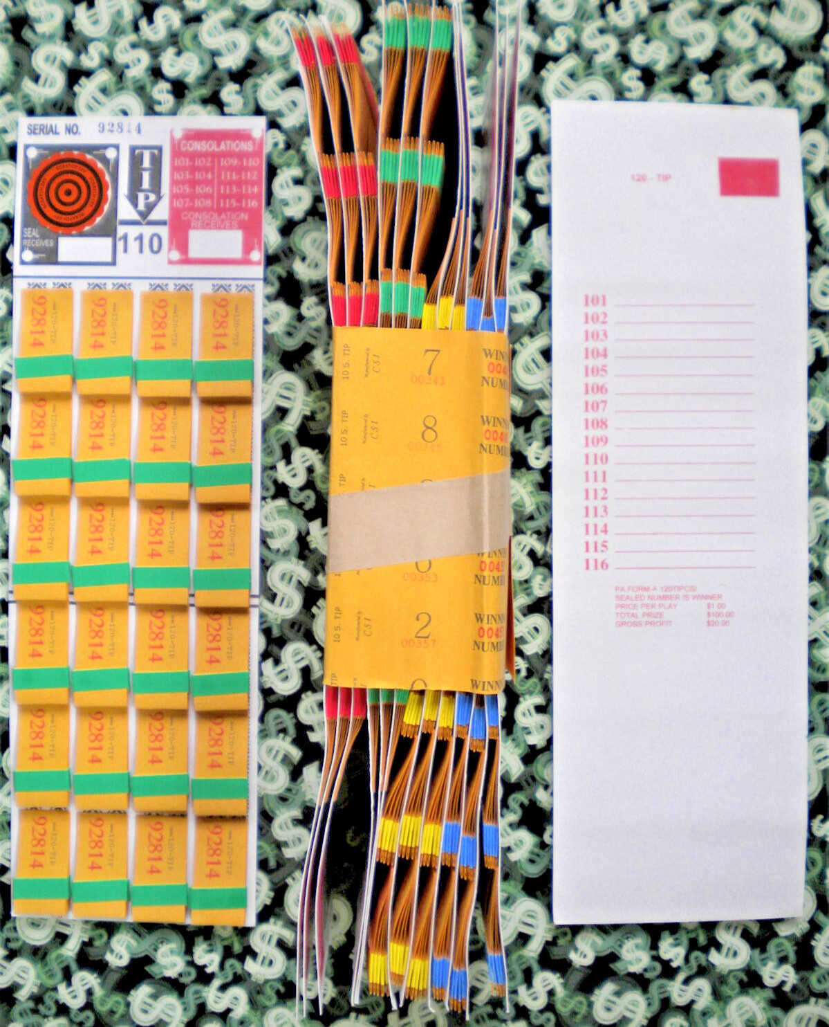1 Dozen ~ 120-P5 REGULAR “NOT Sure” TIP BOARDS {101-116} Pull Tab Jar Tickets