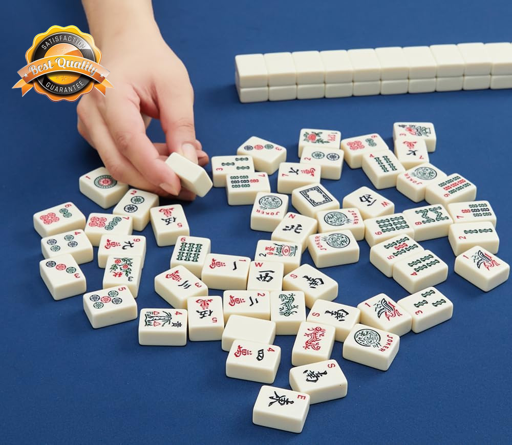 American Mahjong Tiles 166 Ivory Acrylic Set 3 Golden Dice Rules Included
