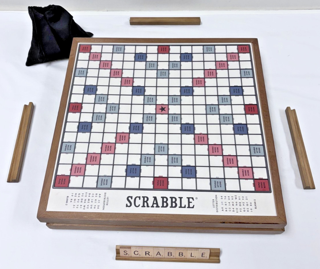 2019 WS GAME COMPANY DELUXE ED. SCRABBLE ROTATING WOOD COLLECTOR GAME SET EUC