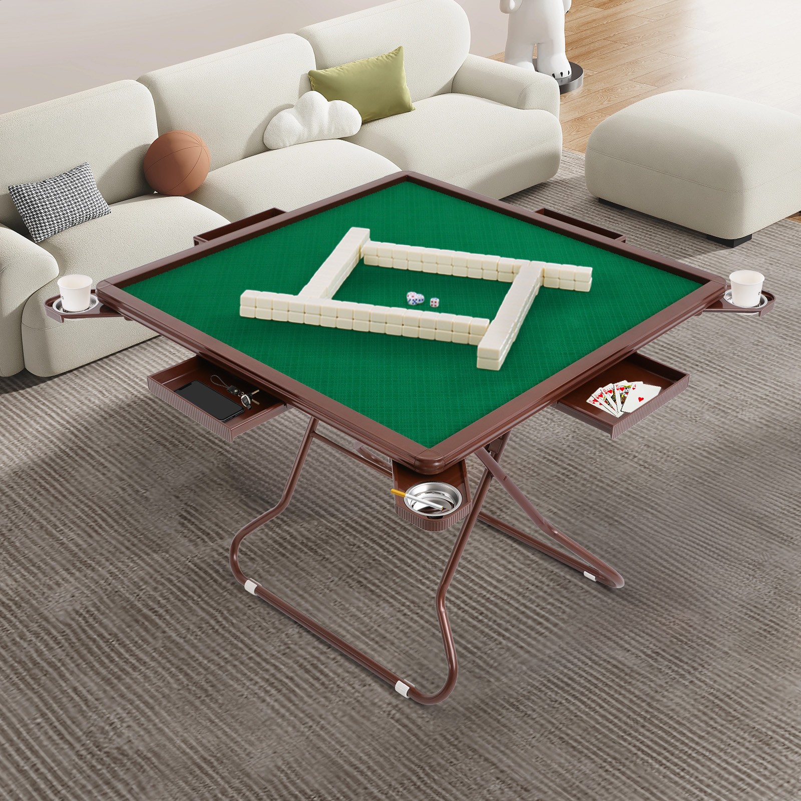 for 4 People Foldable Mahjong Table Mahjong Table with 4 Cup Holders & 4 Drawer