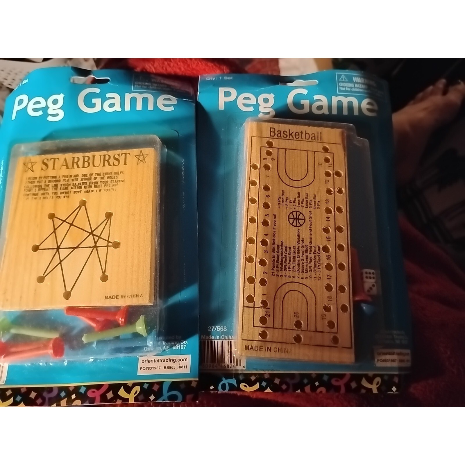 2 Peg Board Games Basketball & Starburst New Wood Fun Traveling Pocket Travel