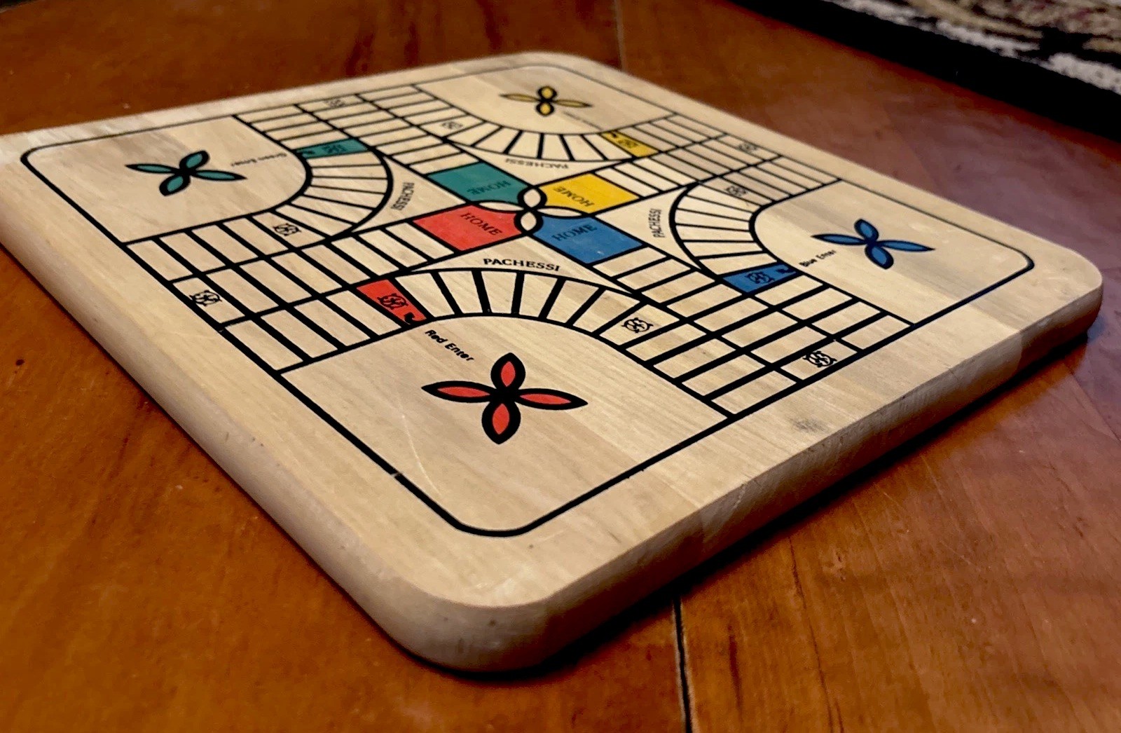 Vintage Wooden Painted Reversible Chess/Checkers/Pachesi Board Game 11″