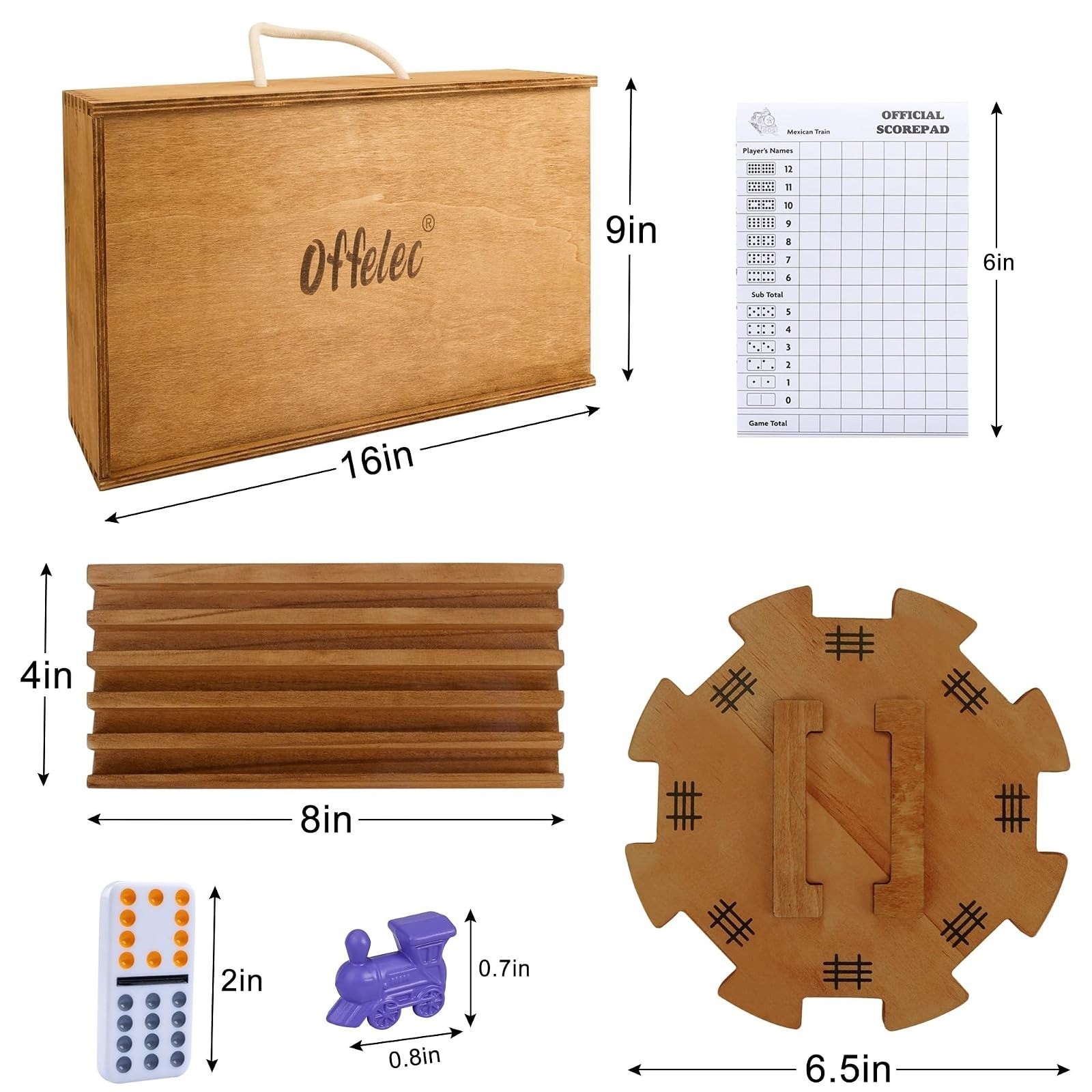 Mexican Train Dominoes Set with 8 Holders, Double 12 Dominos Set for Adults, Mex
