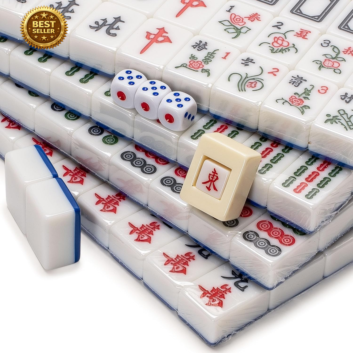 Chinese Mahjong Set 146 Large Tiles Aluminum Case Wind Indicator Dice