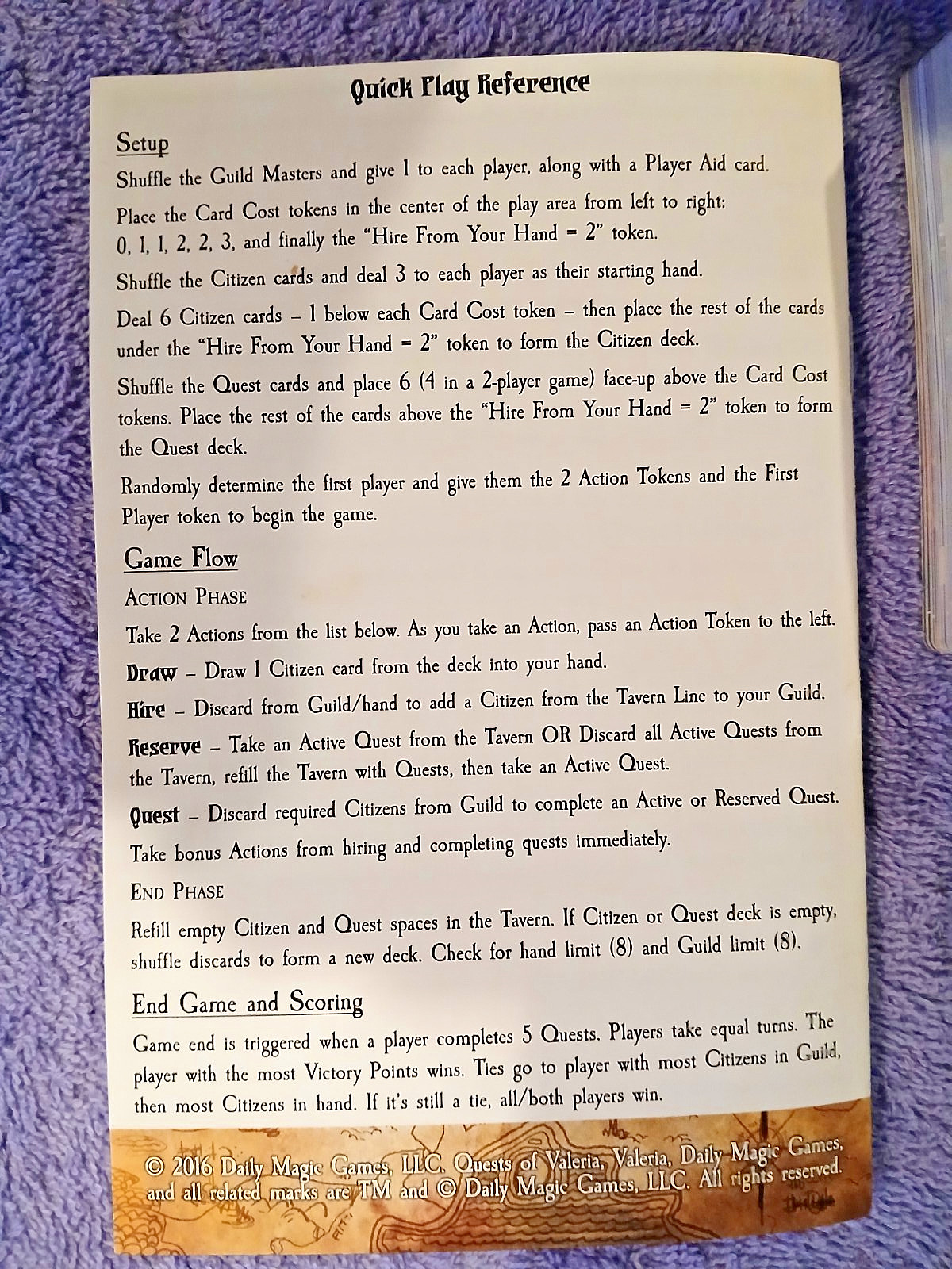 Quests of Valeria Card Game Kickstarter Edition 2016 Complete Excellent Shape.