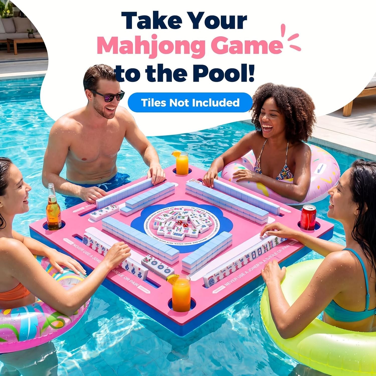 Floating Pool Mahjong Table 31.5-inch Waterproof Game Tray for Pool Beach Lake
