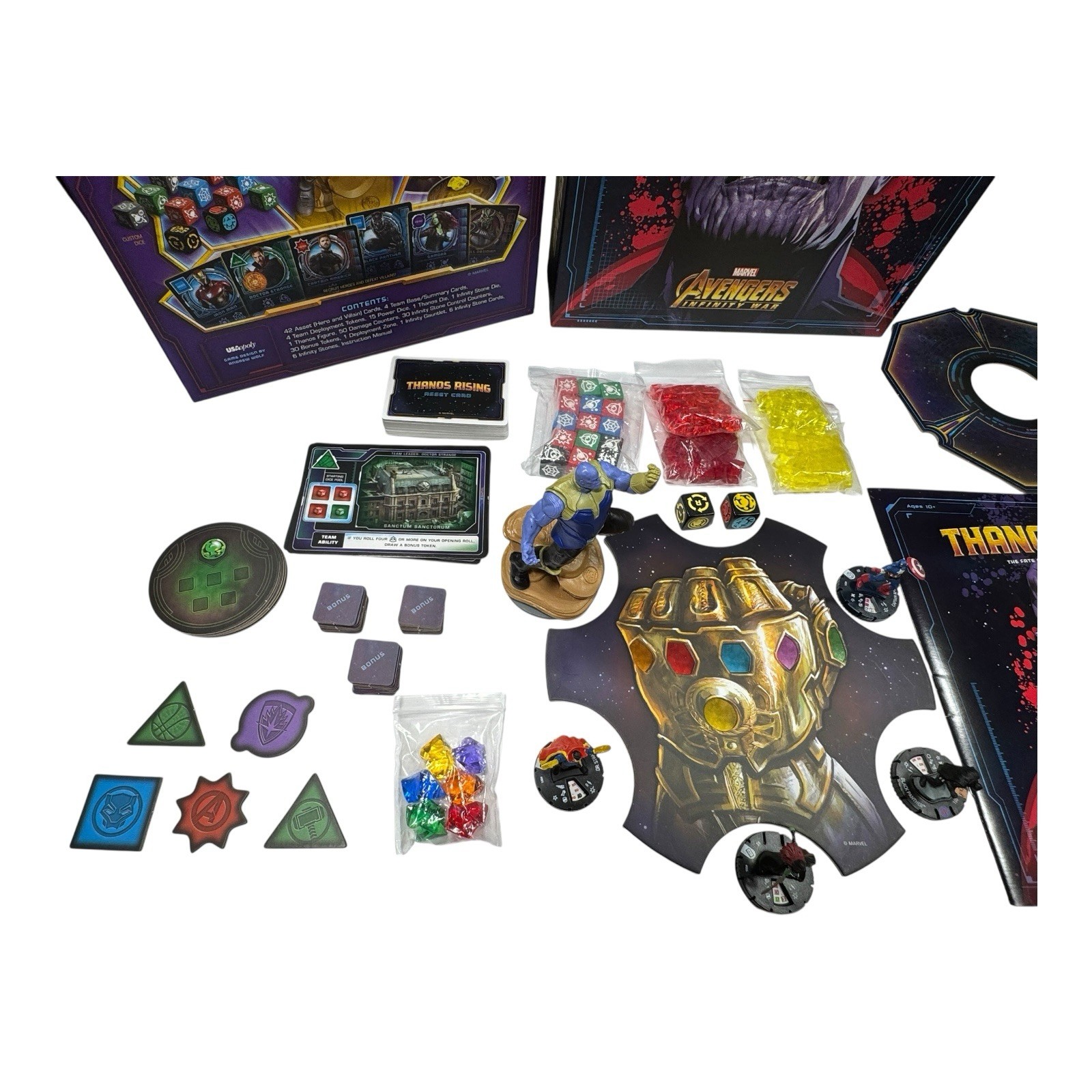Avengers Infinity War Thanos Rising Marvel Board Game Complete Dice Bonus Pieces