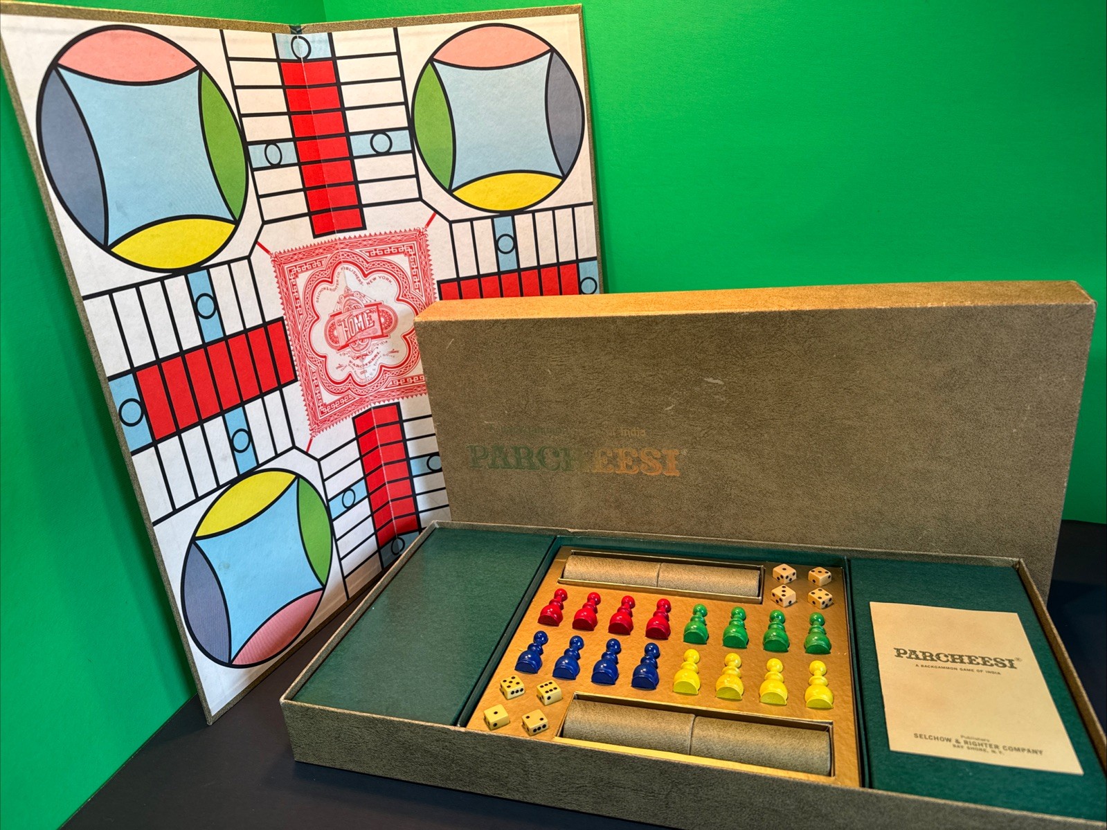 Complete 1967 Parcheesi Deluxe #5 Wooden Pcs Selchow & Righter Board Game Nice!