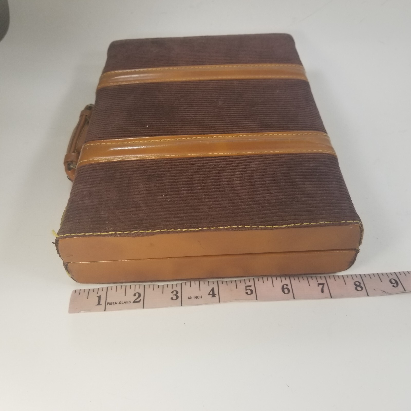 Vintage Leather Corduroy Bakelite Pieces Travel Backgammon Box Set Dice