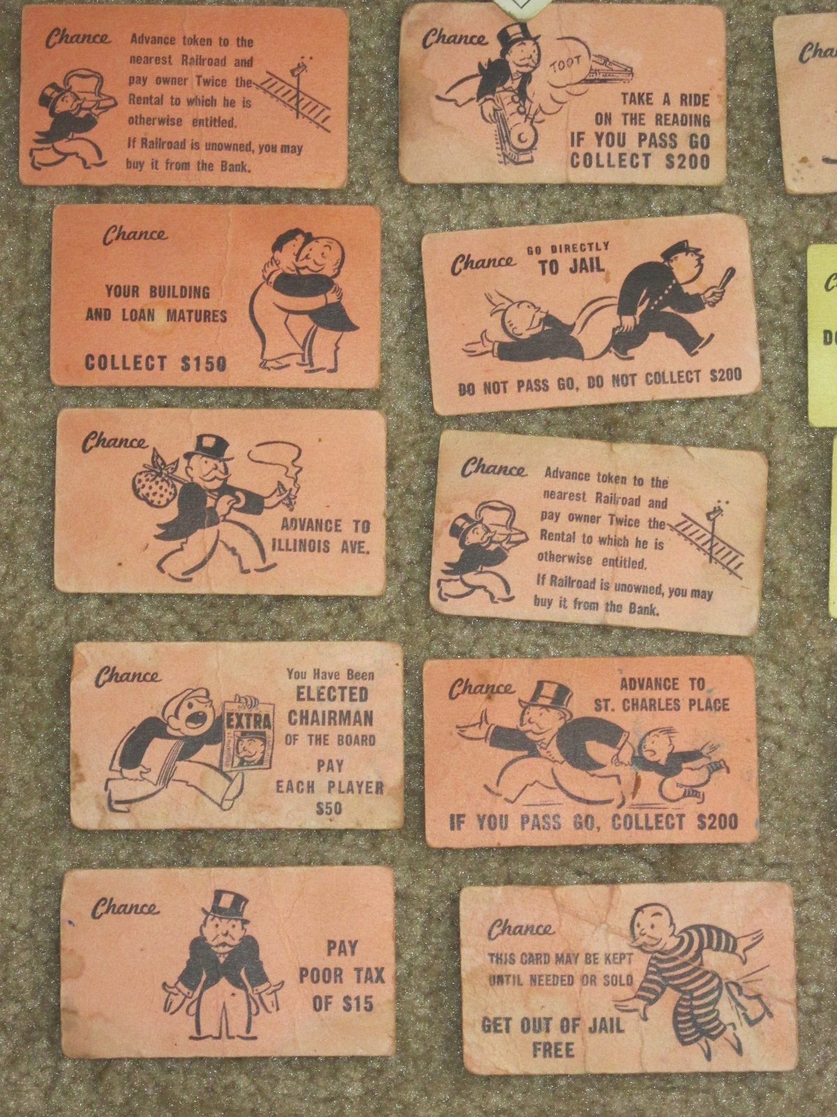 Vintage Monopoly Cards, 2 Wooden Tokens & 24 Wooden Buildings ~1950’s-60’s~Used