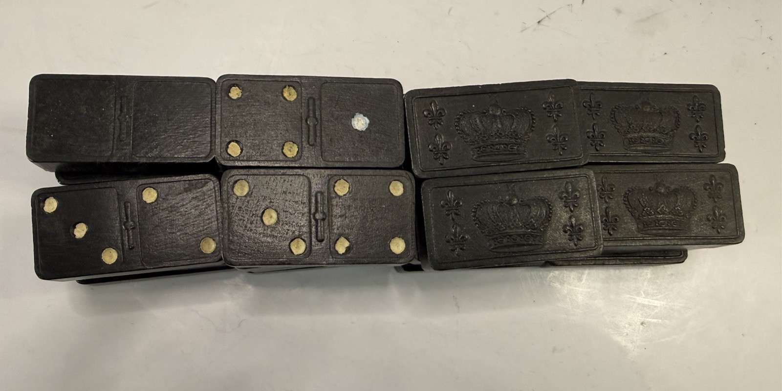 Vintage Dominoes Lot Black Embossed Crown Floral Spinner Tiles Leather Cas