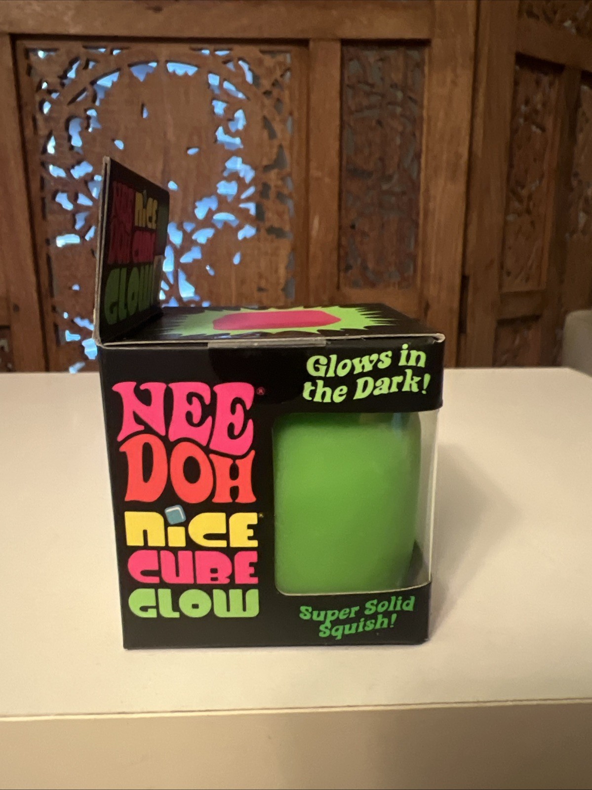 Nee Doh Schylling Needoh Nice Cube GLOW Authentic Toy GREEN New in Sealed Box