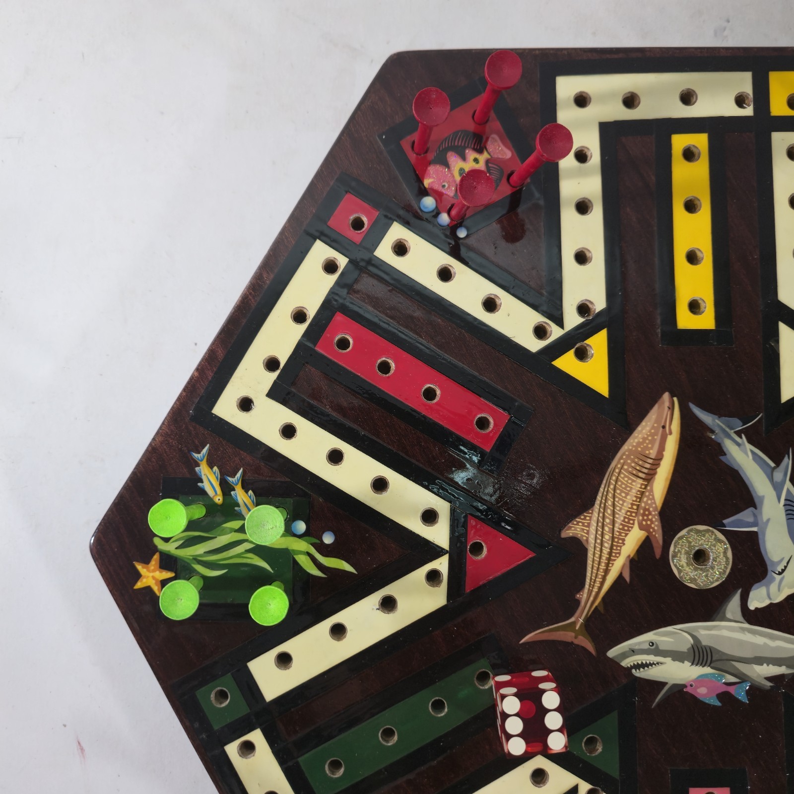 Hand Crafted 14″ Wooden Shark & Fish Aquatic Aggravation Tee Peg Game Board