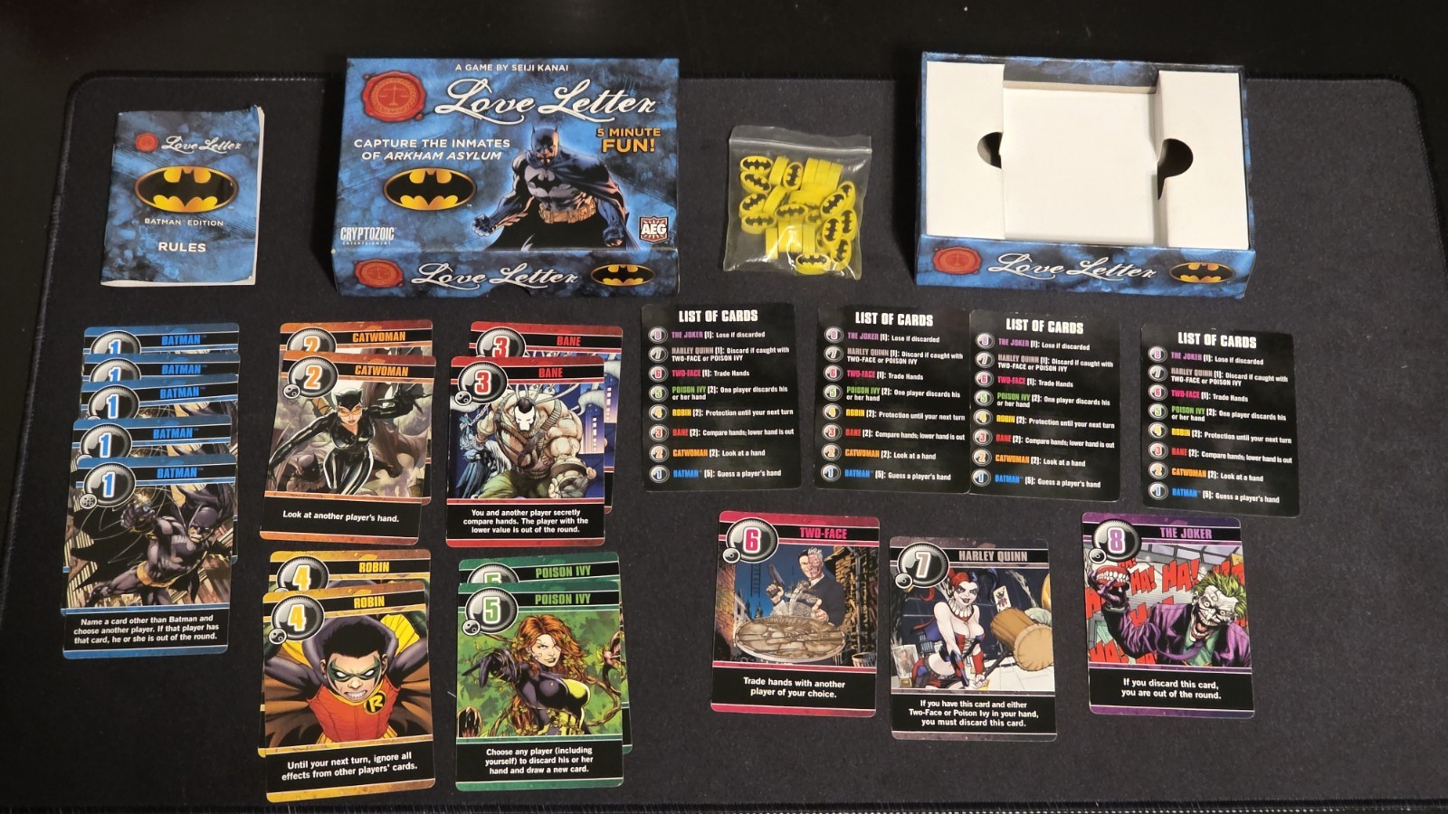 AEG LOVE LETTER BATMAN EDITION BOARD GAME 100% Complete A Game By Seiji Kanai