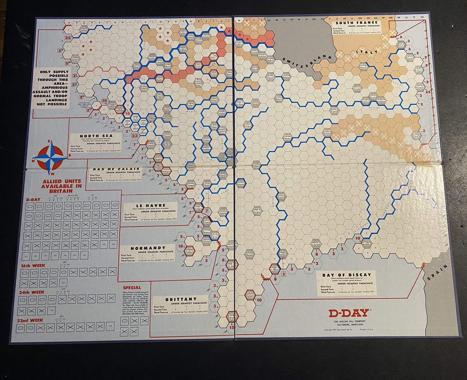 1961 Vintage Avalon Hill D-Day Invasion Board Game World War II WW2 War Strategy
