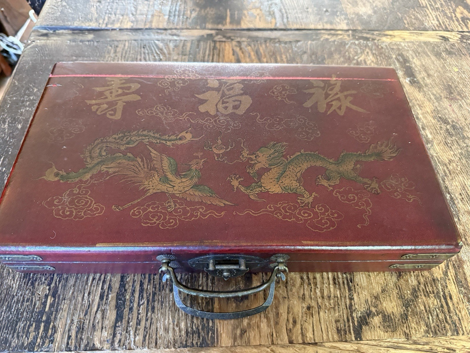 Vintage Japanese Go Game Authentic Dragon Design Heavy Ornate Box Incomplete?