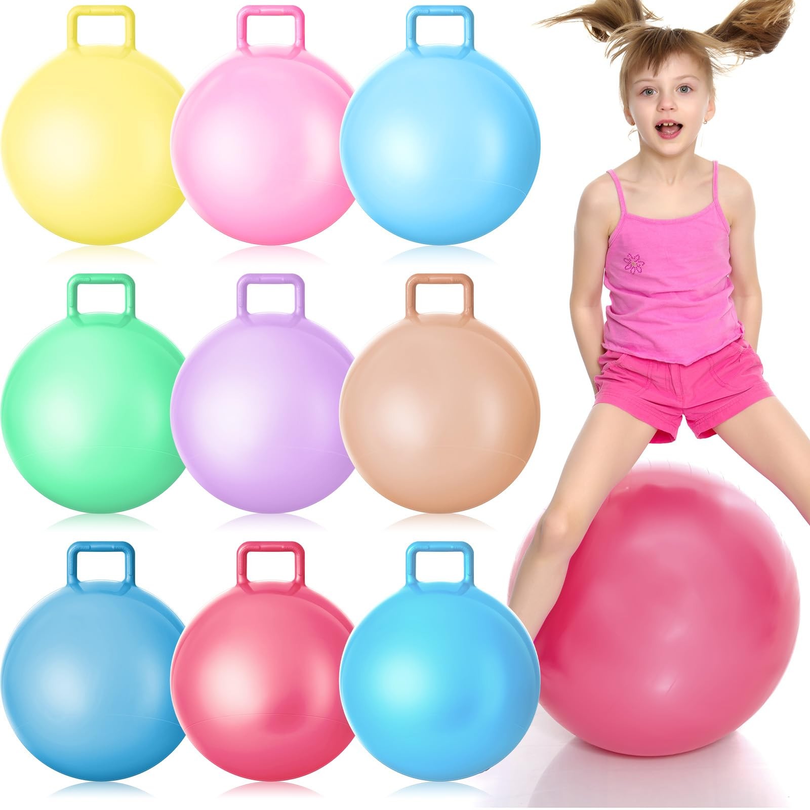 Hopper Ball 9 Pcs 22 Inch Pastel with Handle Jumping Bouncy Meooeck Bulk Kids