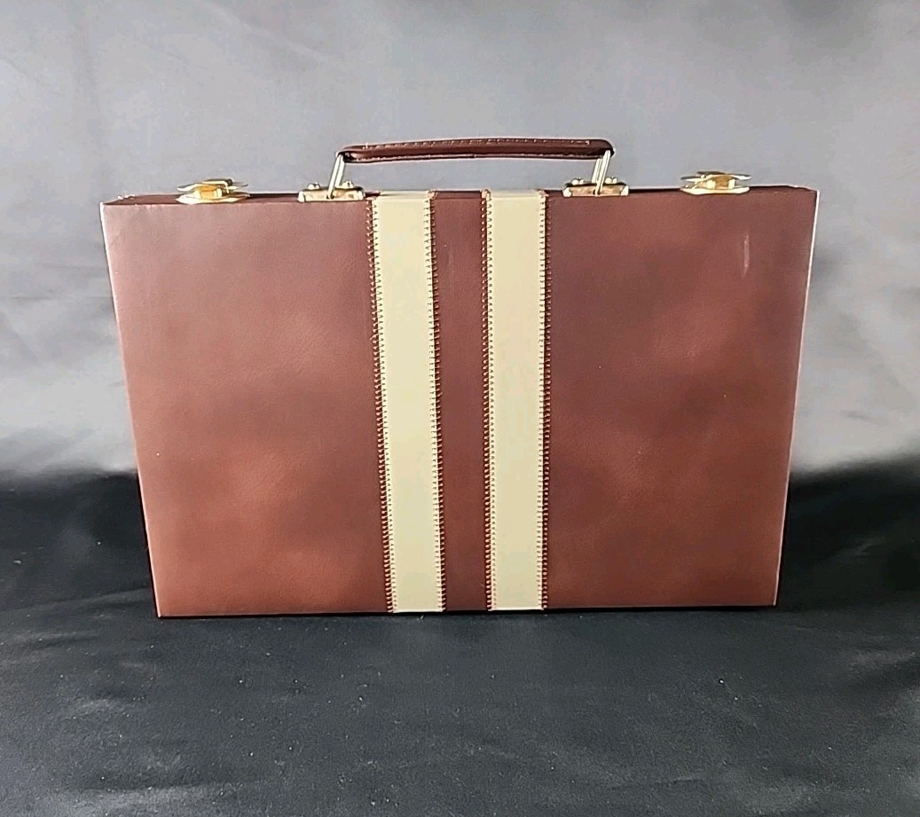 Vintage Backgammon Set Travel Case Leatherette Complete w Dice Cups 1950s 60s