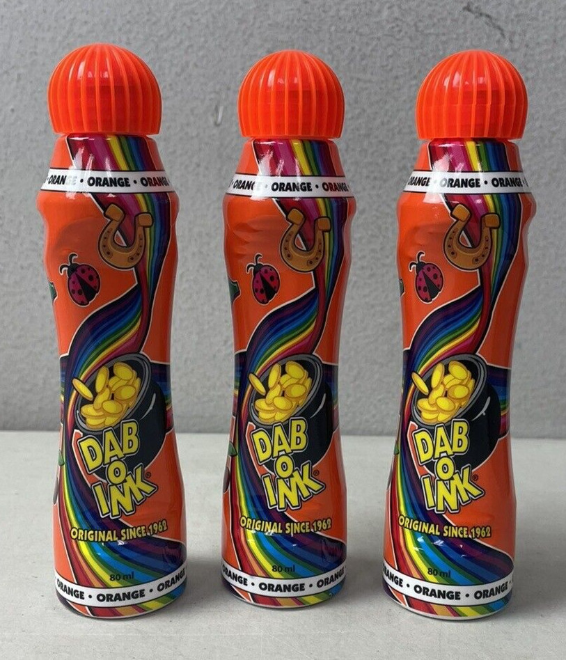 Dab O Ink Set of 3 Orange Bingo Markers Daubers 3 Ounces Each New Win With These