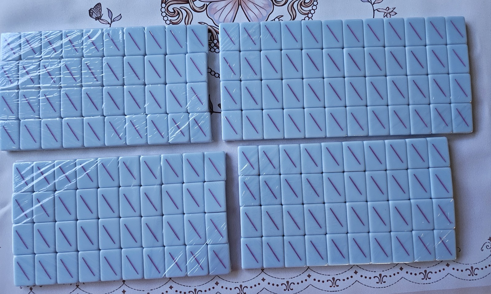 Brand New Blue Double Sided Engraved Mahjong Tiles Set 160