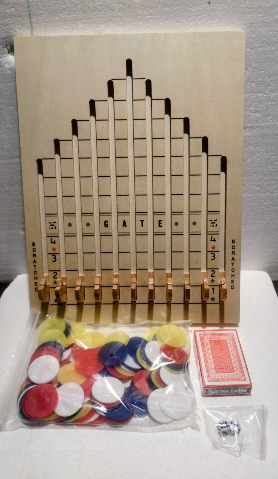 Large Wooden Racing Horse Race Game with Playing Cards Chips & Dice