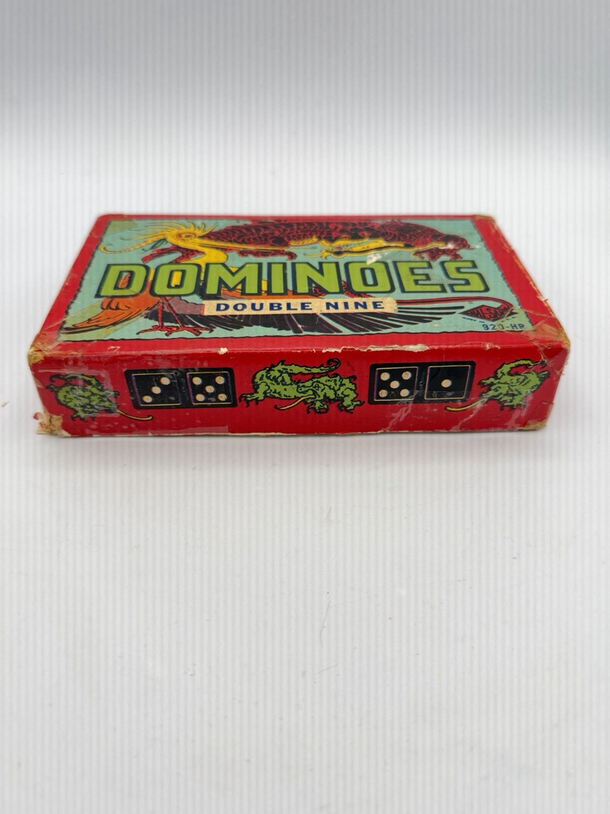 Vintage Double Nine Dominoes Dragon Box Colored Dots 55 Tiles Read