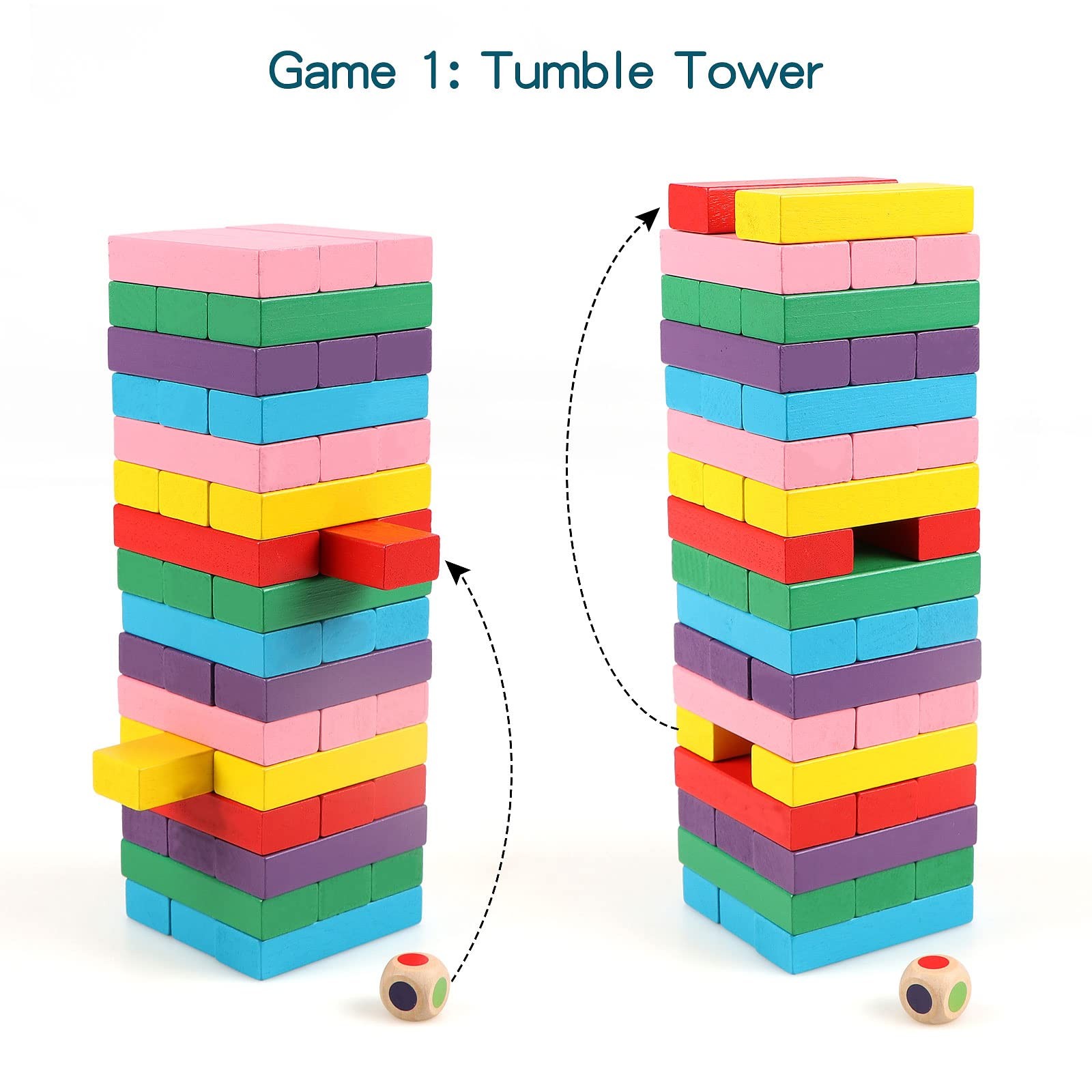 48pcs Wooden Stacking Blocks Game Colorful Balancing Toy Set